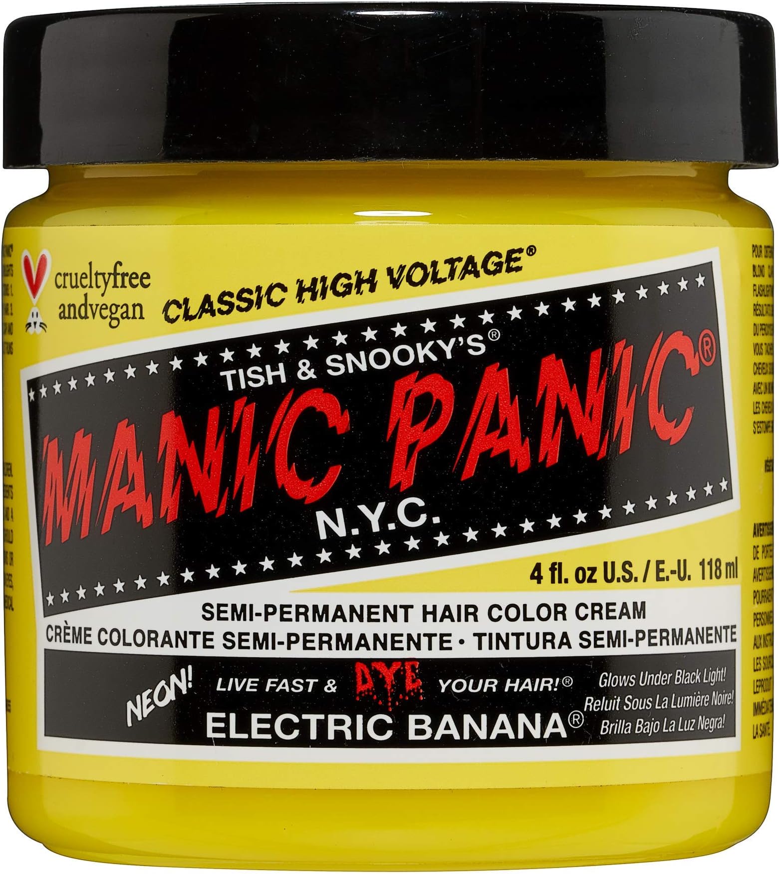 MANIC PANIC Classic Electric Banana Semi Permanent Hair Color - Bright Neon Yellow Hair Dye for Women & Men That Lasts 4-6 Weeks - Vegan, Ammonia & Cruelty-Free - Create & Mix Custom Shades (4oz)