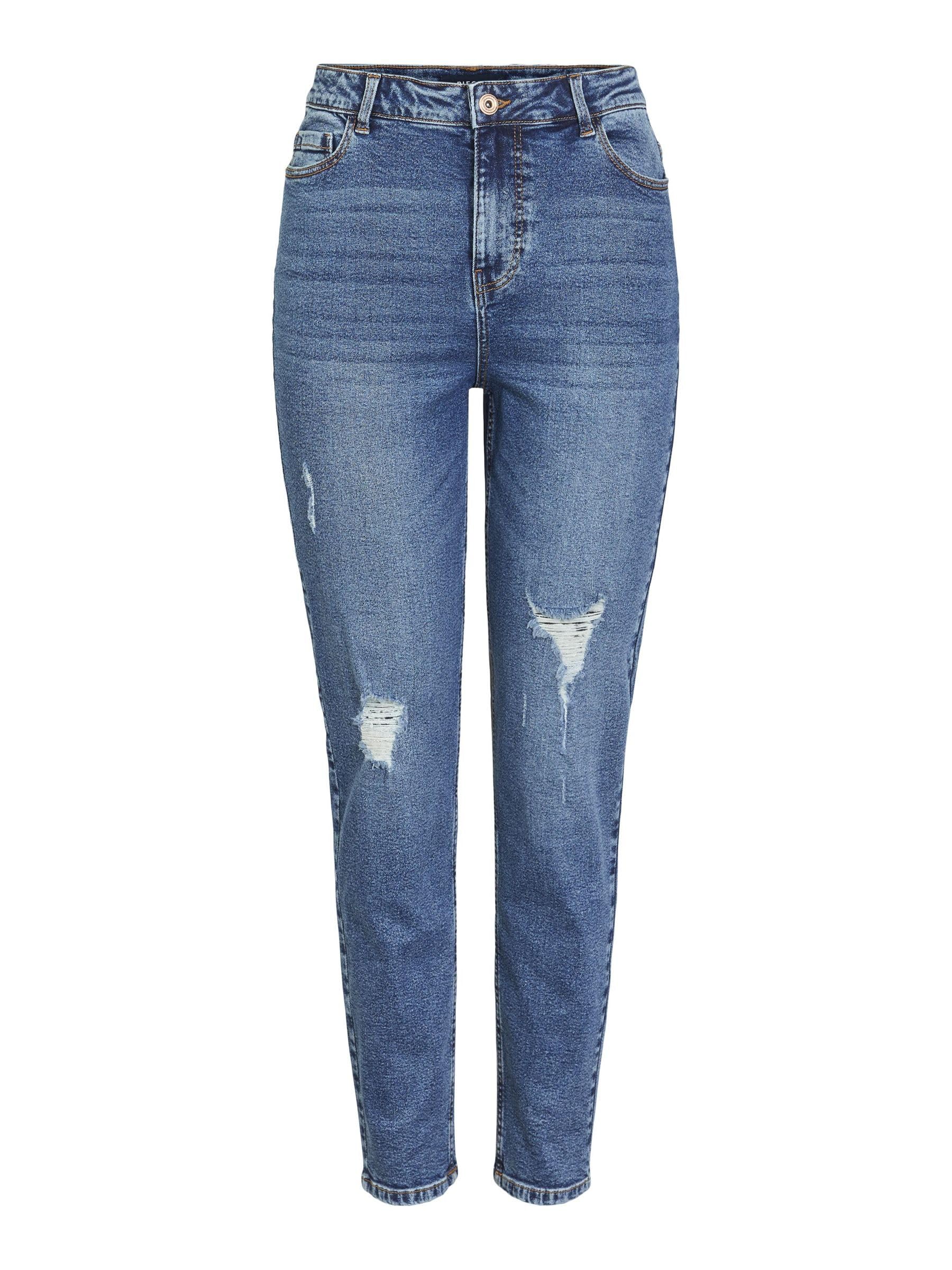 PIECES Female Mom Jeans High Waist, Medium Blue (Medium Blue Denim), S
