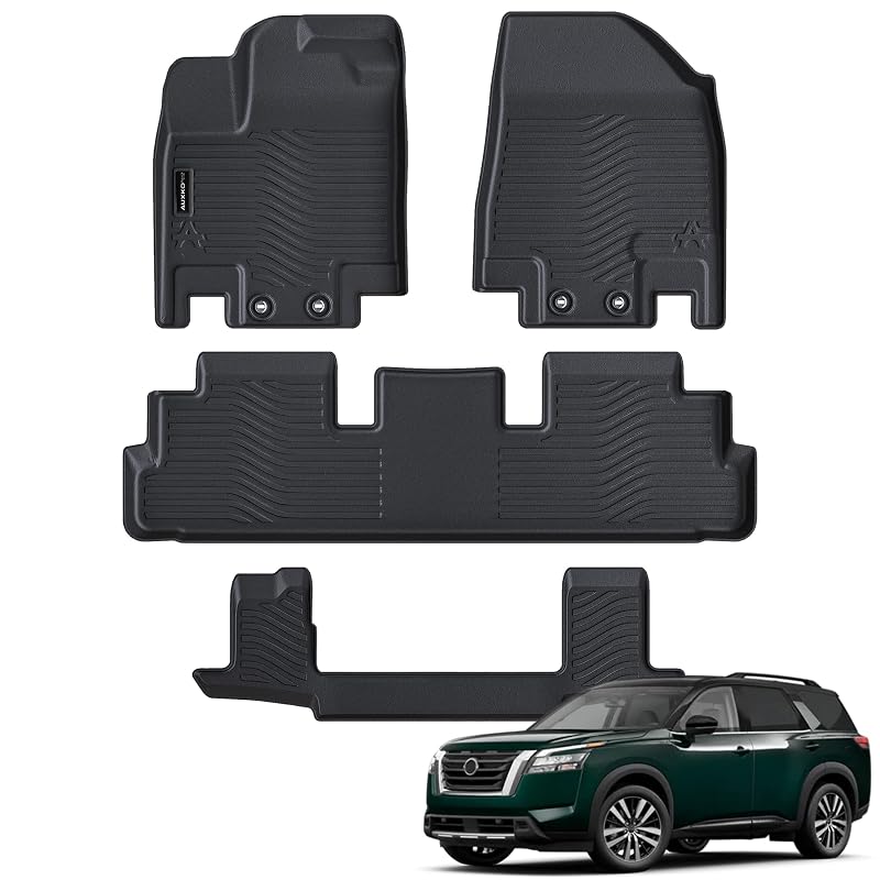 Tapetes automotivos sob medida para Pathfinder 7 lugares 2022 a 2026 AUXKO, TPE, alto-relevo e bordas elevadas, kit com 4 peças