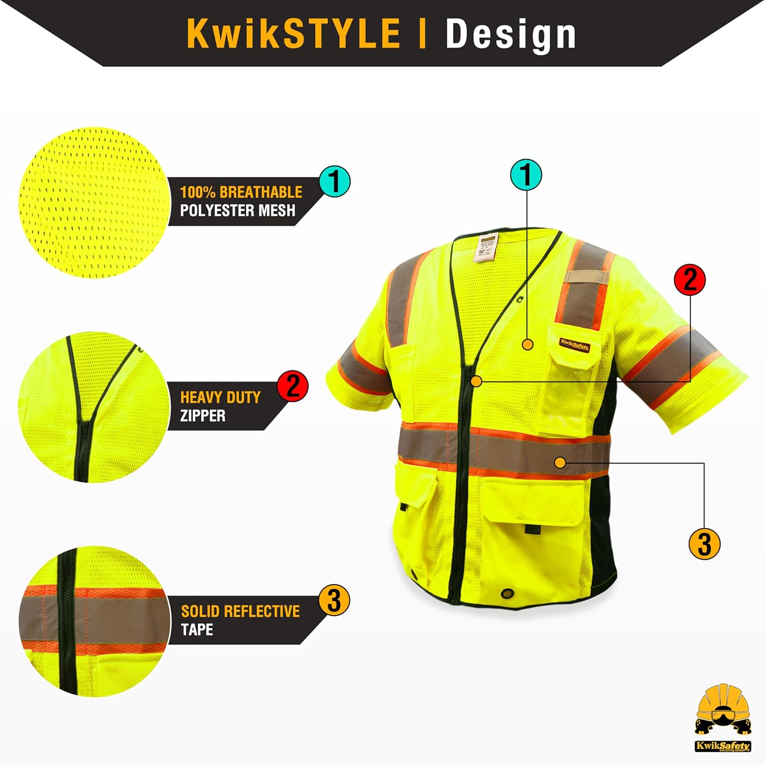 KwikSafety - ノースカロライナ州シャーロット - チーフ クラス3 安全ベスト | ANSI OSHA 高視認性 PPE