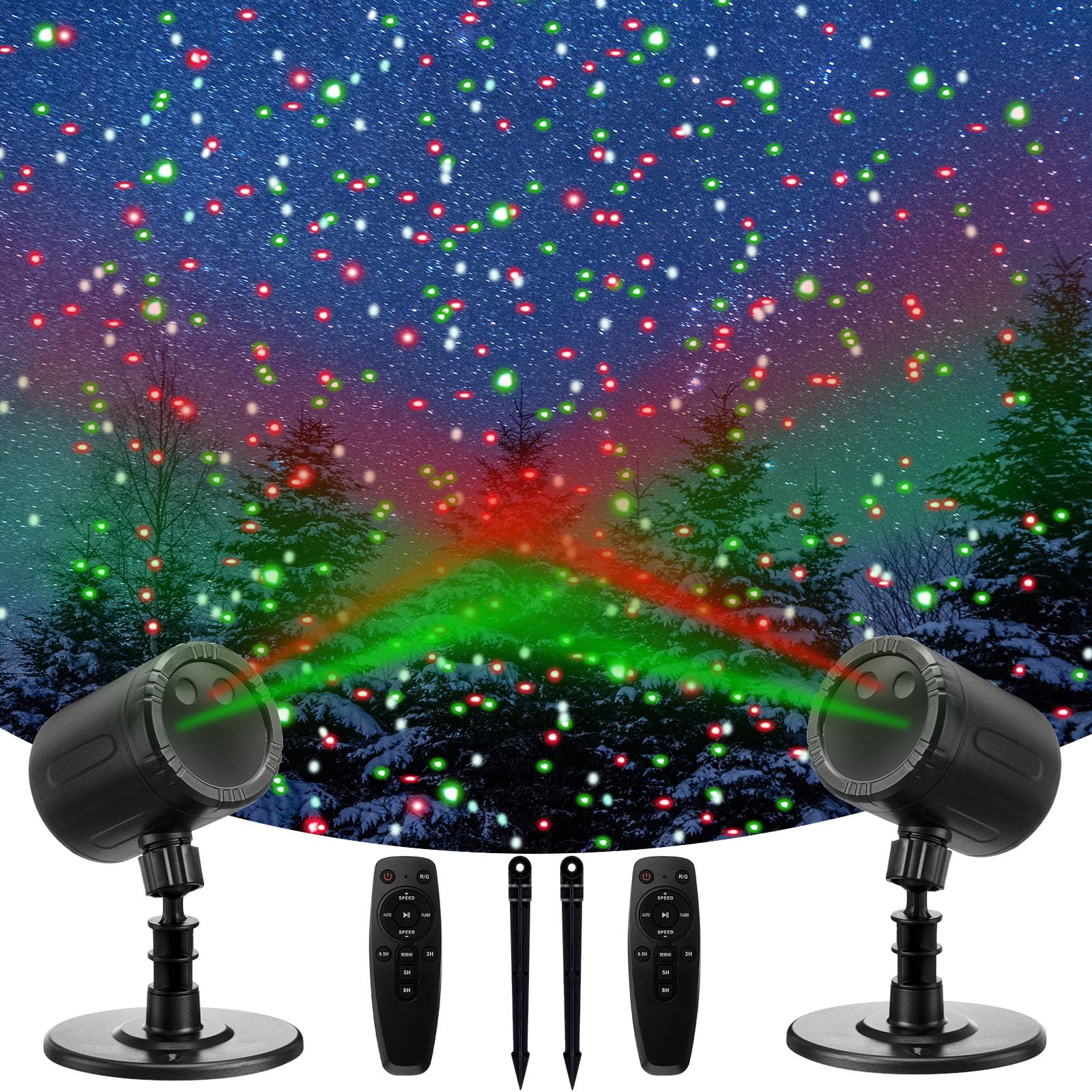 Treela2 Pcs Christmas Projector Lights Xmas LED Projector RGB Motion Christmas Garden Projection Lights Waterproof Christmas Spotlight Outdoor for Xmas Party Decor (Red, Green,Pine)