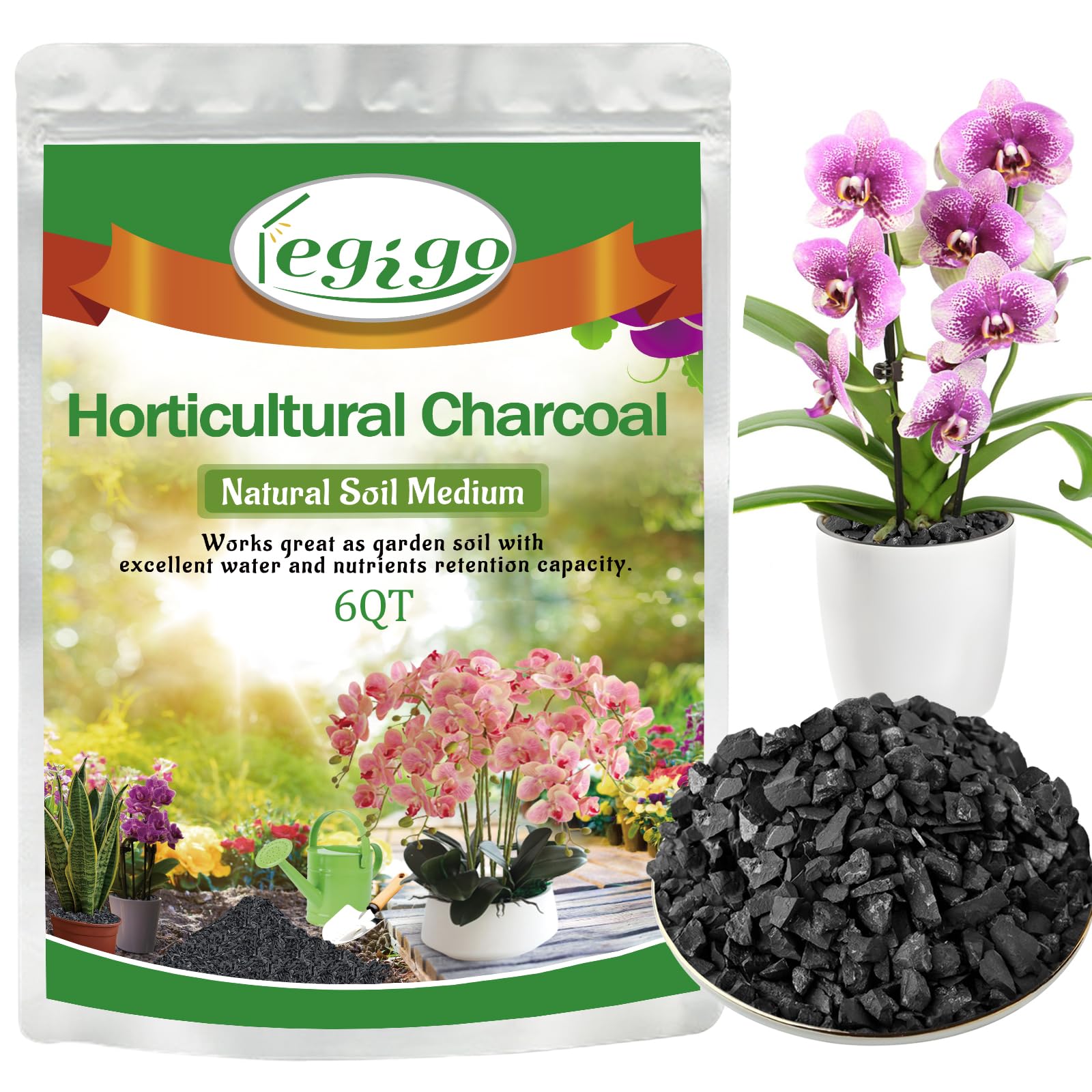 Legigo 6QT All Natural Horticultural Charcoal- Activated Hardwood Plant Charcoal for Soil Amendment, Conditioning Bonsai Soil, Succulent Soil, Terrarium Supplies, Indoor Plant Potting Soil
