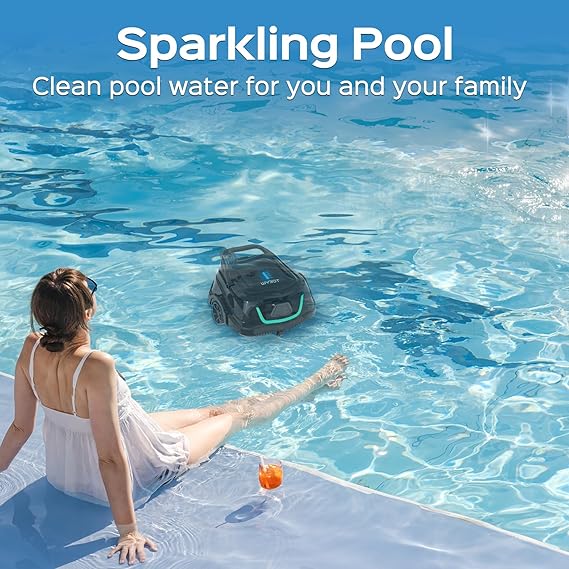 WYBOT A1 Robotic Pool Cleaner Dual Layer Filtration, Strong Suction, 130 Mins Runtime, Robot Pool Vacuum for Above Ground and Flat Pools up to 1,100 Sq. Ft., 4 Cleaning Modes (Abyss Black Green)