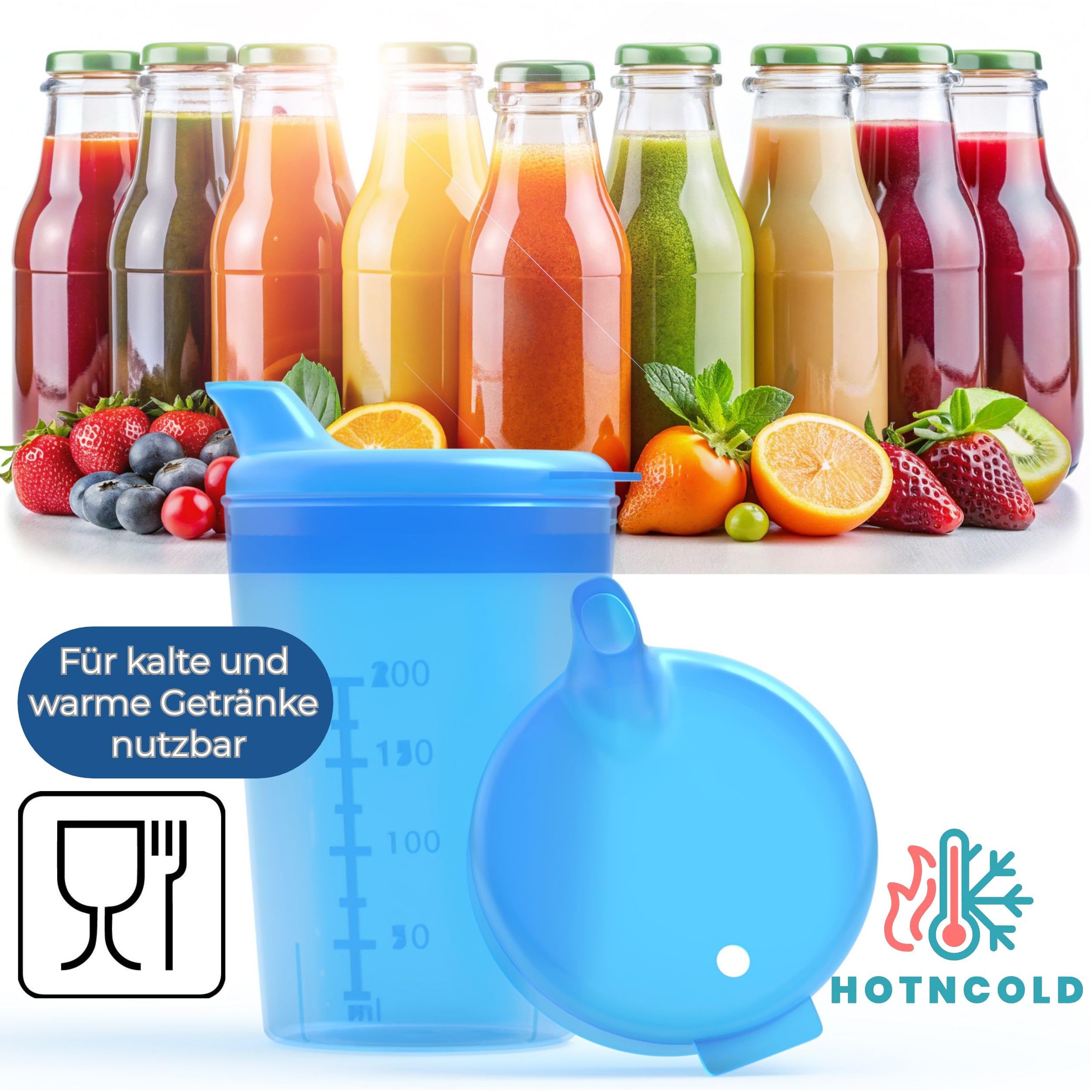 Pack de 5 ayudas para beber para adultos, 250 ml, vasos con pico Plus 5 tapas para líquidos y 5 tapas para papillas/mostaza, color a elegir (multicolor)