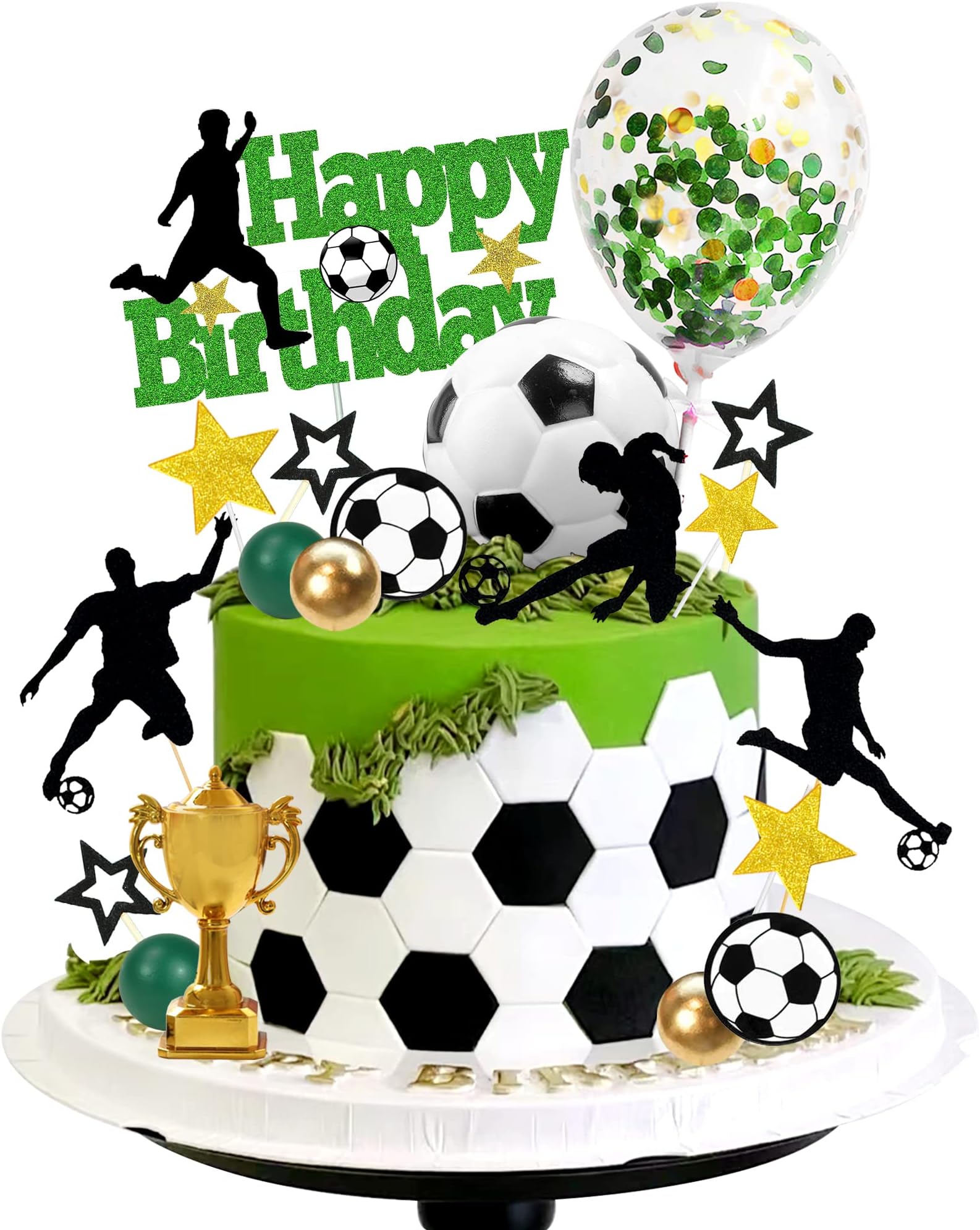 31 PCS Soccer Cake Topper Soccer Ball Player Cake Decorations for Soccer Football Theme Birthday (Black)