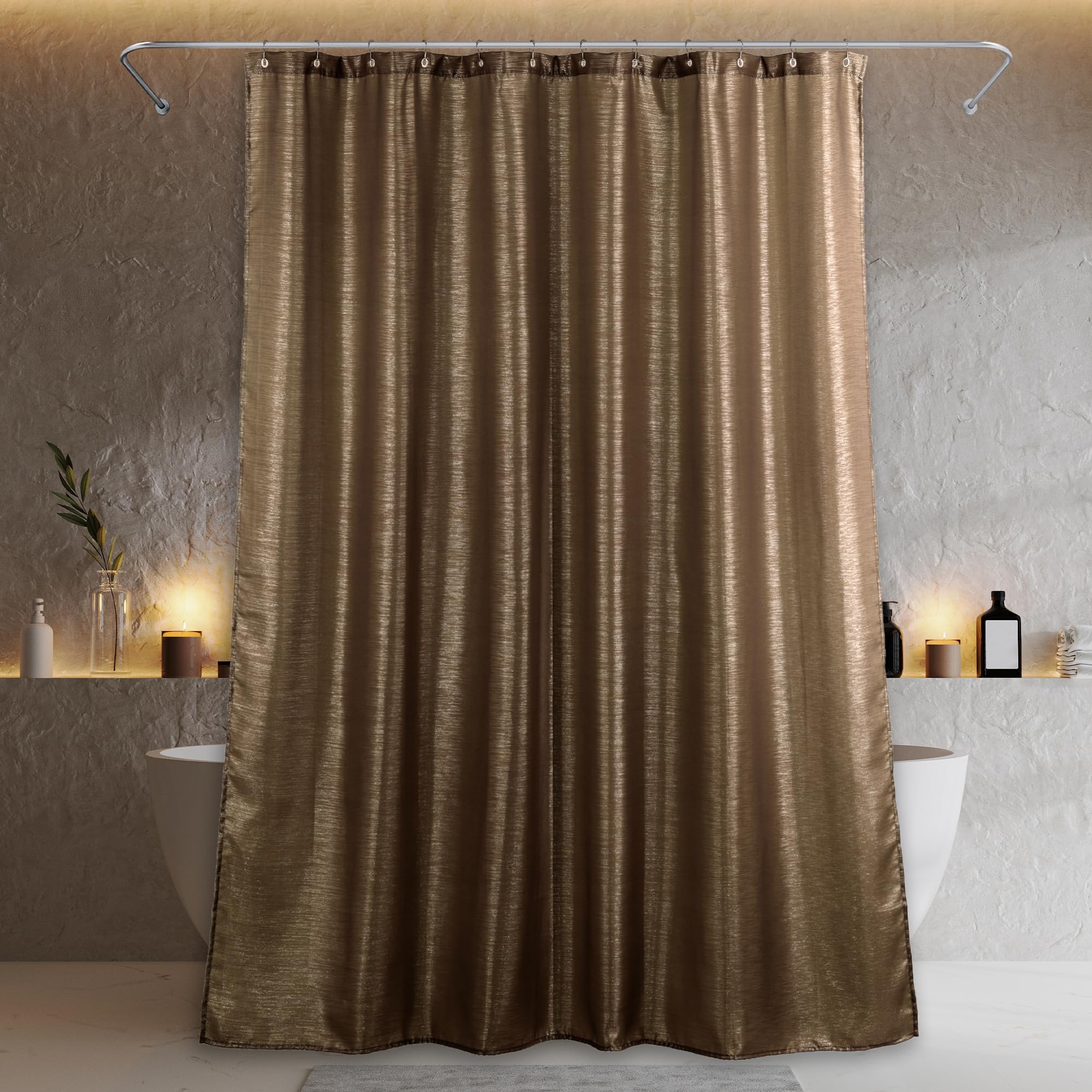 Brown Silver Glitter Shower Curtain: Waterproof Washable Quick Dry 96Lx72W