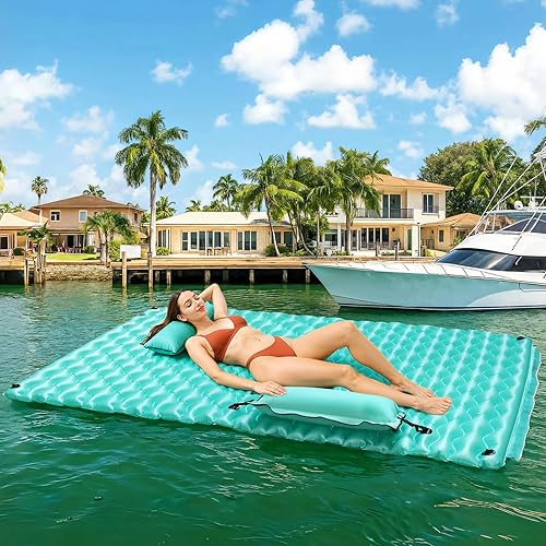 Miniatura 9 de Alfombra flotante inflable gigante mejorada 2025 - Flotador de piscina para adultos con hamaca para piscina, piscina, playa, lago para fiesta