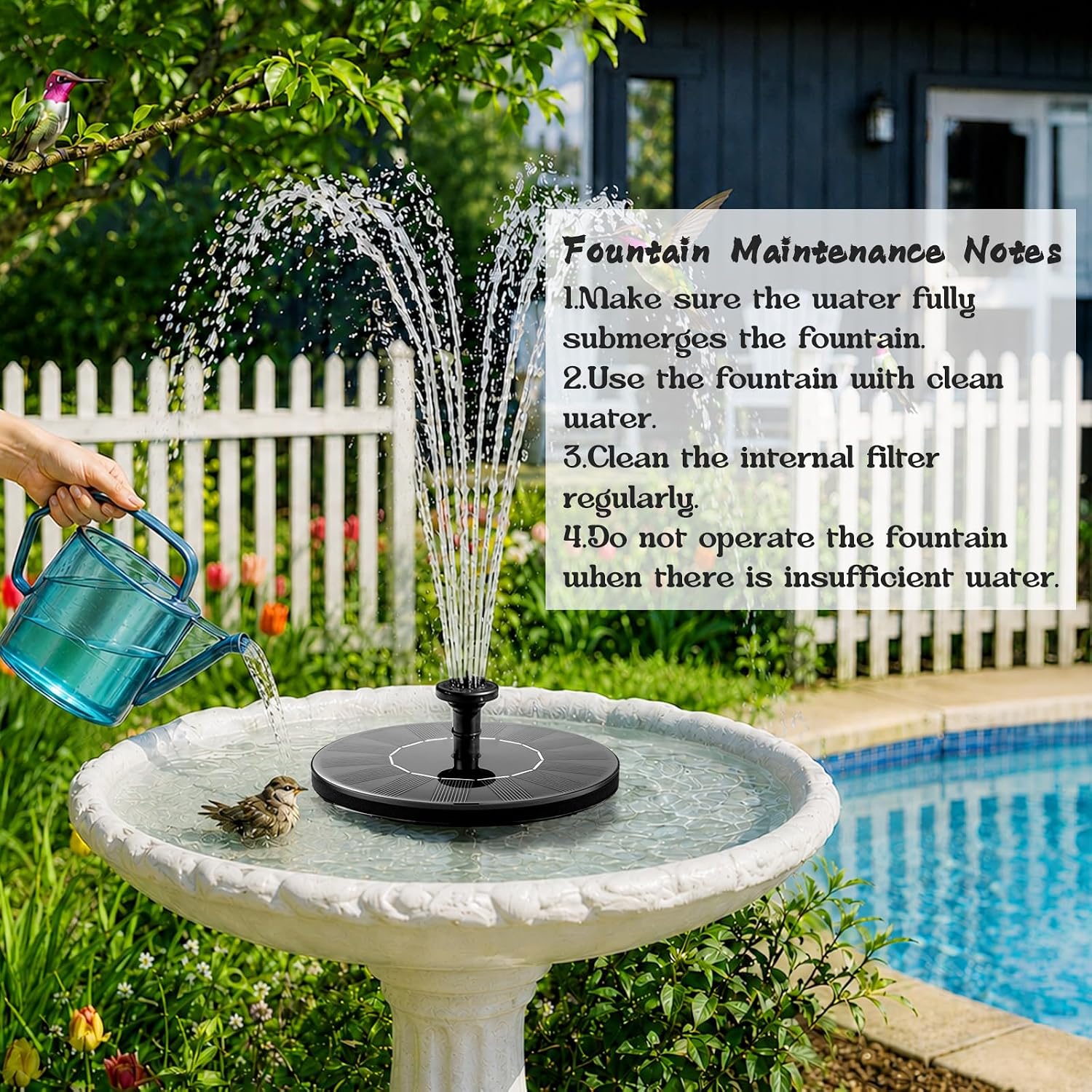 LAWOHO Solar Fountain Pump 1.5W Upgraded Submersible Solar Water Fountain Panel Kit for Bird Bath,Small Pond,Garden and Lawn Solar Water Pump Built-in Filter