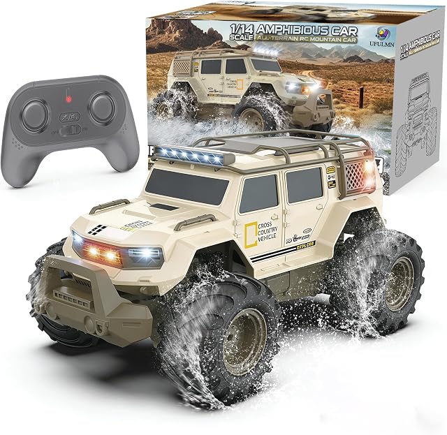 Amphibious Remote Control Car 1:14 Véhicule électrique 4WD pour les garçons de 8 à 12 ans, Étanche à l'eau RC Camion tout terrain RC Voitures Drift Beach Pool Jouets Cadeaux pour les enfants