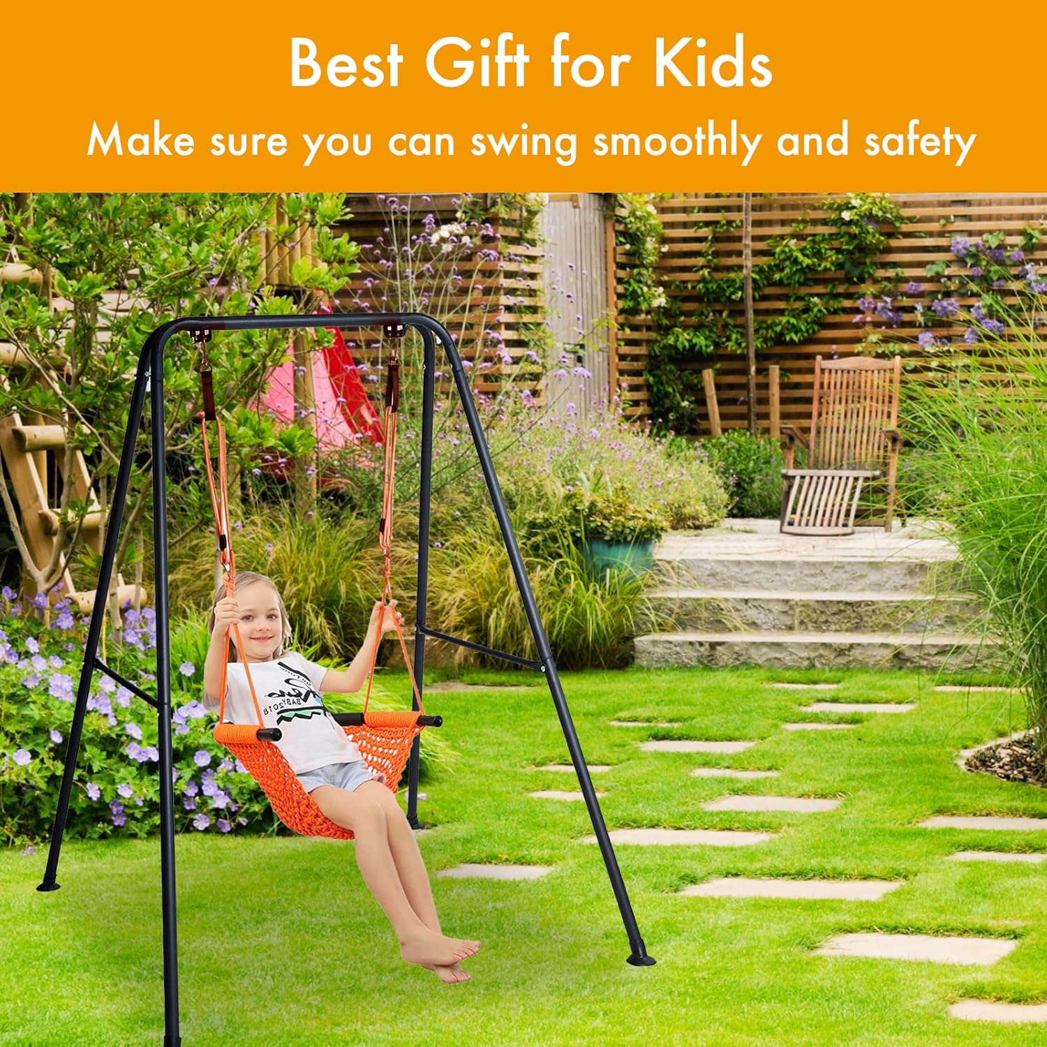 Metal Frame Full Steel Swing Stand, Hold up to 440 lbs, Outdoor or Indoor Hanging Swing Stand only, Swings not Included