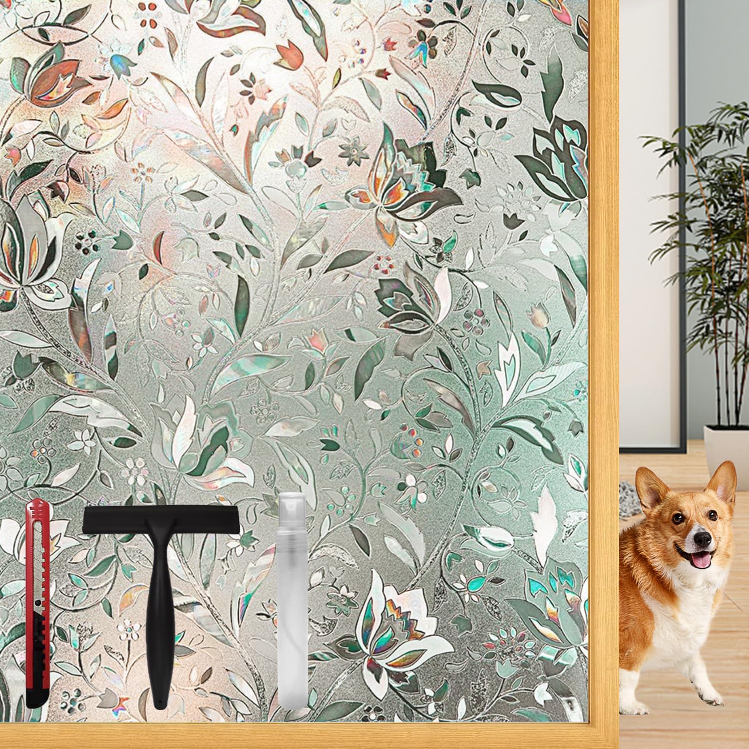 Window Privacy Film Decorative with Installation Tools, Frosted Glass Decorative Film, Window Removable, Peep-Proof, Static Cling (17.5 x 78.7 Inch)