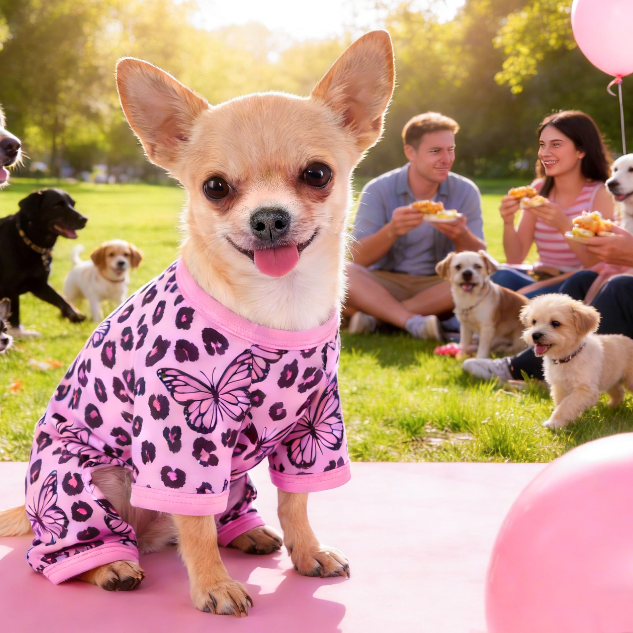 Dog Summer Pajamas Onesie Soft Breathable Puppy Jumpsuit Lightweight Dog Clothes for Small Medium Dogs Cat Pet Clothes(Pink Leopard, X-Small) — view 2
