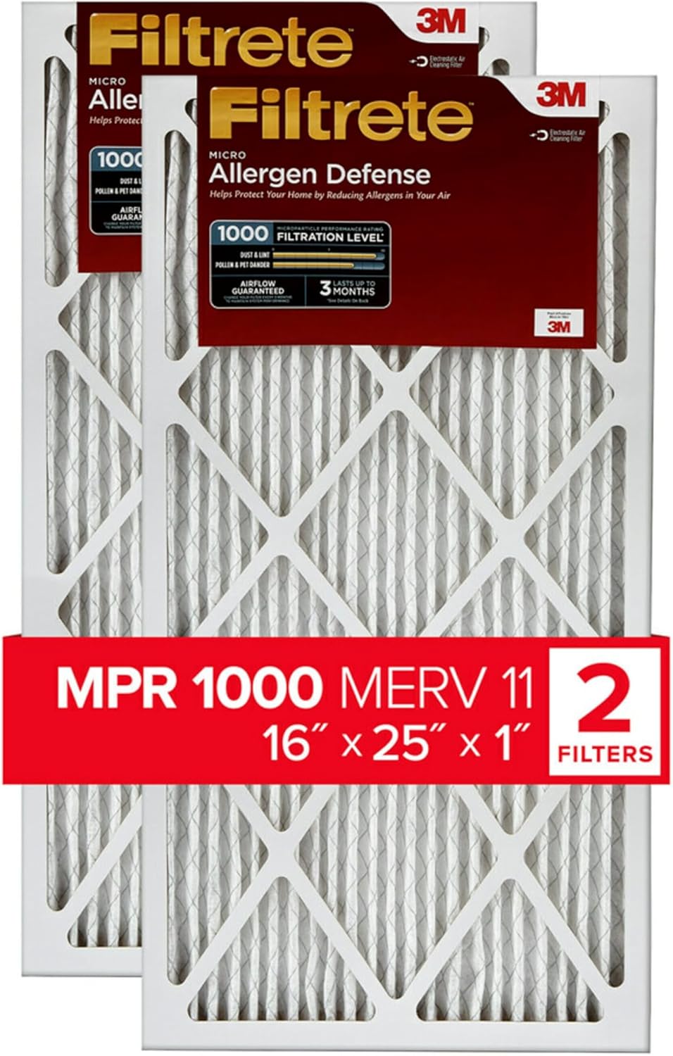 Filtrete 16x25x1 AC Furnace Air Filter, MERV 11, MPR 1000, Micro