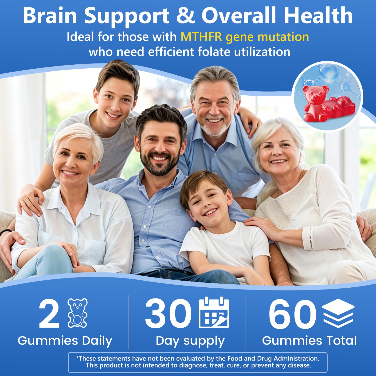 L-MethylFolate 15mg+ Methyl B12 Gummies for Kids & Adults - Active 5-MTHF with Methyl B6, B1, B2 Multivitamin, Supports MTHFR Gene, Cognition, Focus, Vegan, Raspberry Flavor, 120 Count — Amazon image 5
