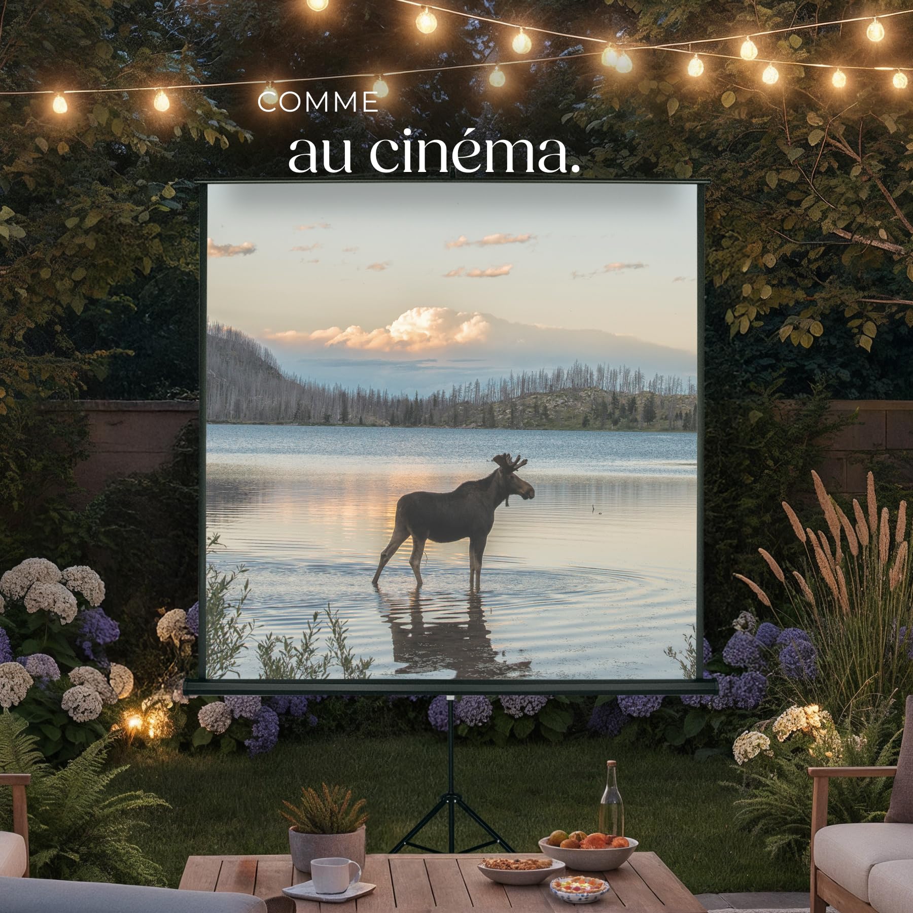 tectake® Écran de Projection avec trépied 203 x 203 cm, Toile projecteur 110" Format 1:1/16:9/4:3, Compatible HDTV et 3D, Ecran Projection rétractable pour videoprojecteur, Facteur de Gain 1.0