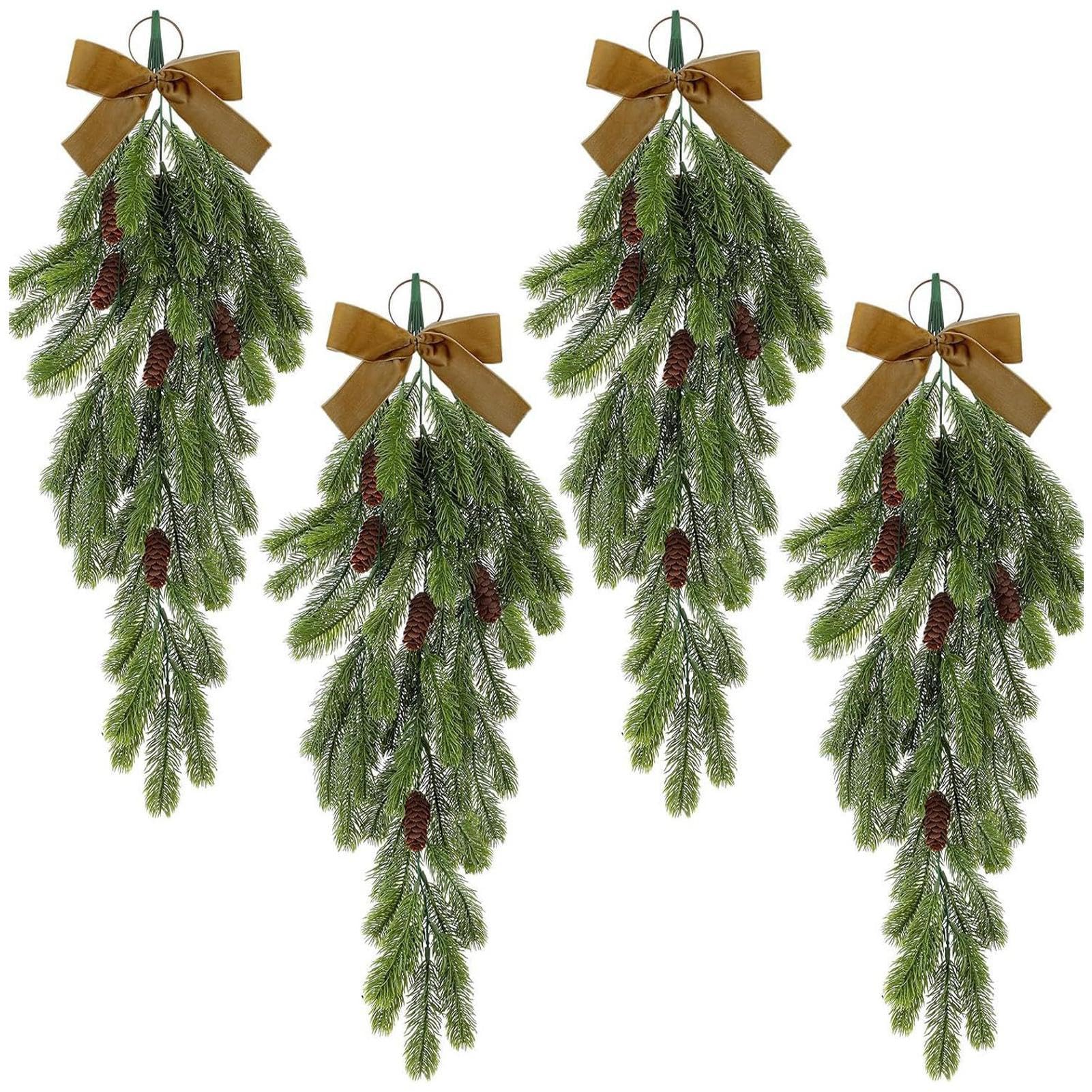 Christmas Decoration, Pine Cone Swag, Teardrop Decoration Wreath, Front Door Pine Needles Decor, Bowknot Swag for Stairway and Window, Festive Christmas Swag for Home