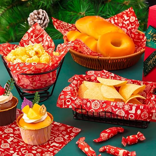 Miniatura 75 de 100 piezas de papel de cera de Navidad para alimentos, hojas de papel de cera, papel de delicatessen, envoltura de sándwich, envolturas de galletas