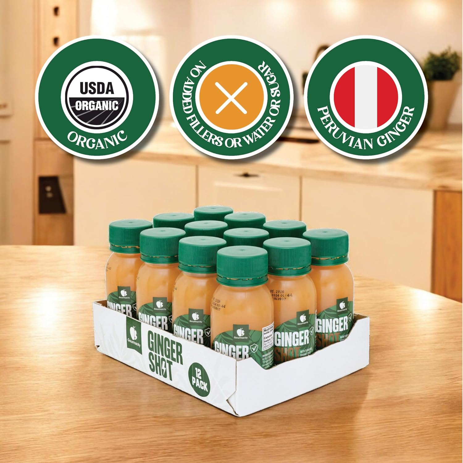 Gourmanity Organic Peruvian Ginger Shots, with Turmeric, Orange and Carrot Juice for Added Wellness, Easy Grab & Go Ginger Shots Bottles, No Additives or Fillers (12 x 2.03oz/60 ml) - Image 3