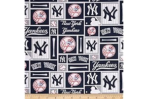 MLB Cotton Broadcloth New York Yankees Blue/White Fabric by The Yard
