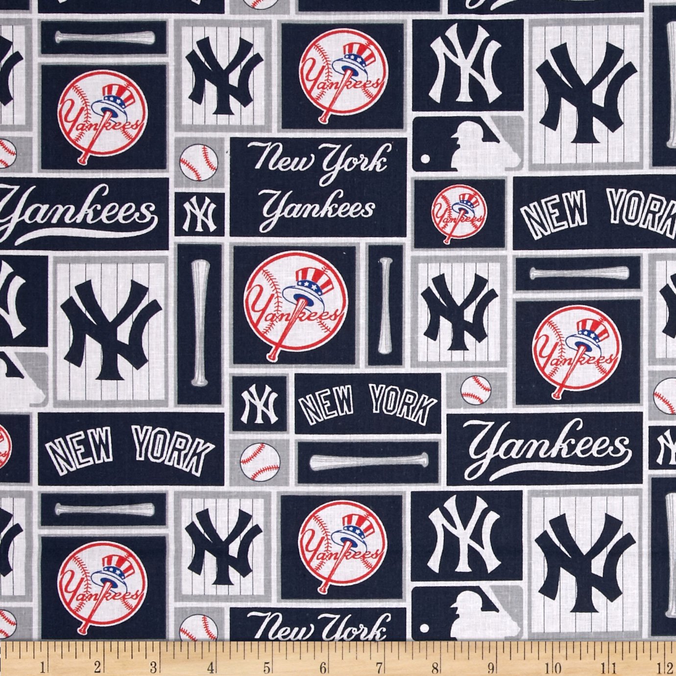 mlb cotton broadcloth new york yankees bluewhite fabric by the yard