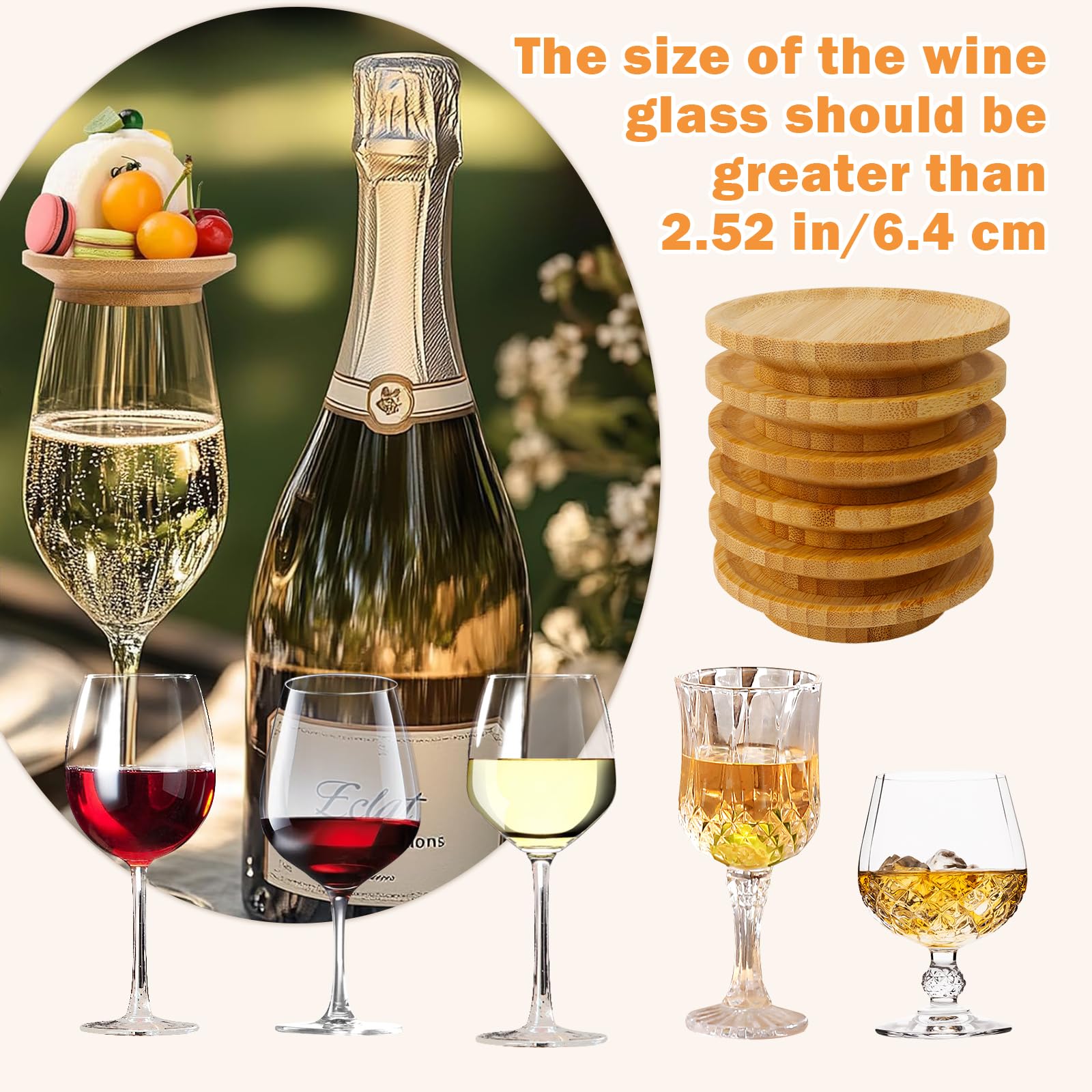 Maison Des Cadeaux Tagliere in legno di bambù con supporto per bicchiere da vino integrato, leggero e robusto, 4 pezzi