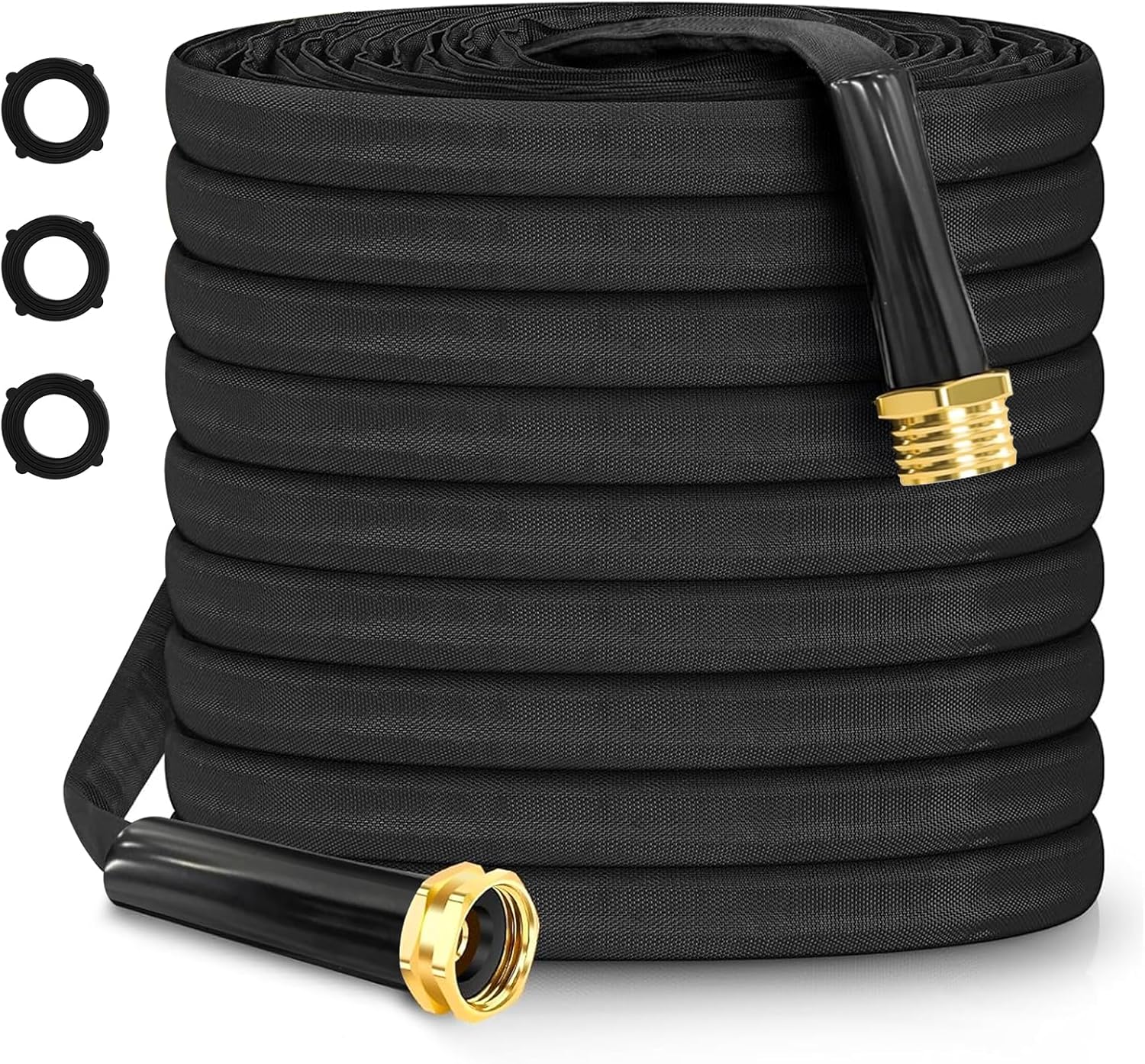 Upgraded 100 FT Non-Expandable Garden Hose, Anti-kink, Abrasion and Heat-Resistant Fabric Cover, Lightweight and Easy to Store, Durable Water Hose With 3/4" Metal Fittings for Easy Setup 100FT
