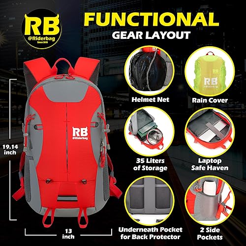 Vista 33 de Mochila reflectante para motocicleta, bolsa de viaje EDC Hi Viz para ciclistas, viajes nocturnos y uso diario con soporte para casco, compartimento