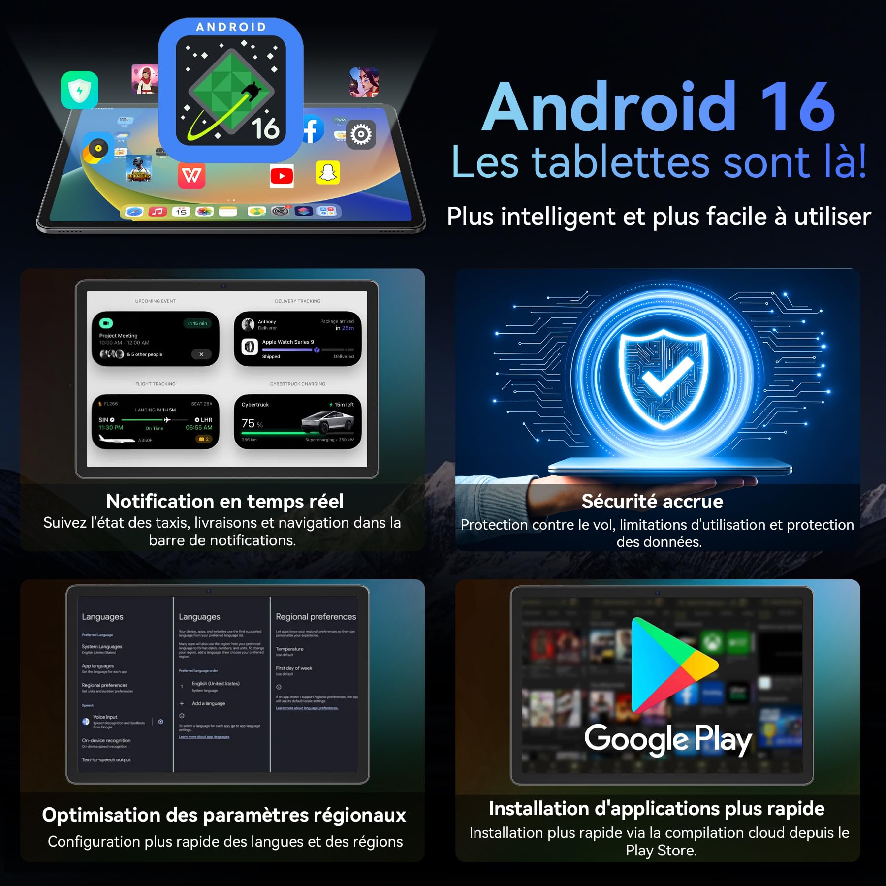 TABWEE T90 Tablette Tactile 11 Pouces Android 16 avec Clavier et Stylet | IA Gemini, 24 Go RAM (8+16) 128 Go ROM (TF 2 To), Écran FHD Widevine L1, Batterie 8000mAh, PC 2 en 1, 5G WiFi/GPS - Gris