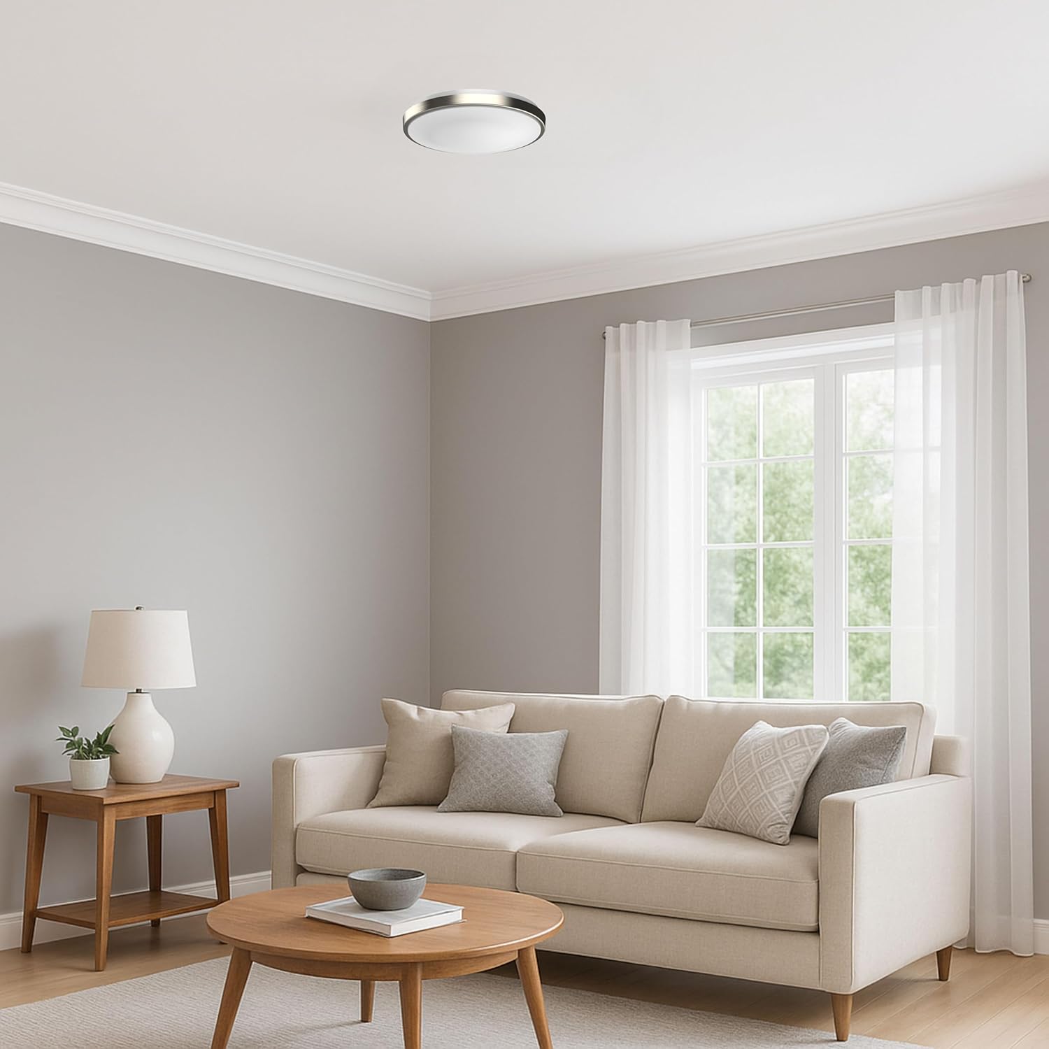 11" LED Flush Mount Ceiling Light Brushed Nickel Dimmable Adjustable Color Temperature Cozy Warm to Cool White Daylight 2700K 3000K 3500K 4000K 5000K Selectable 5CCT (11 inches)