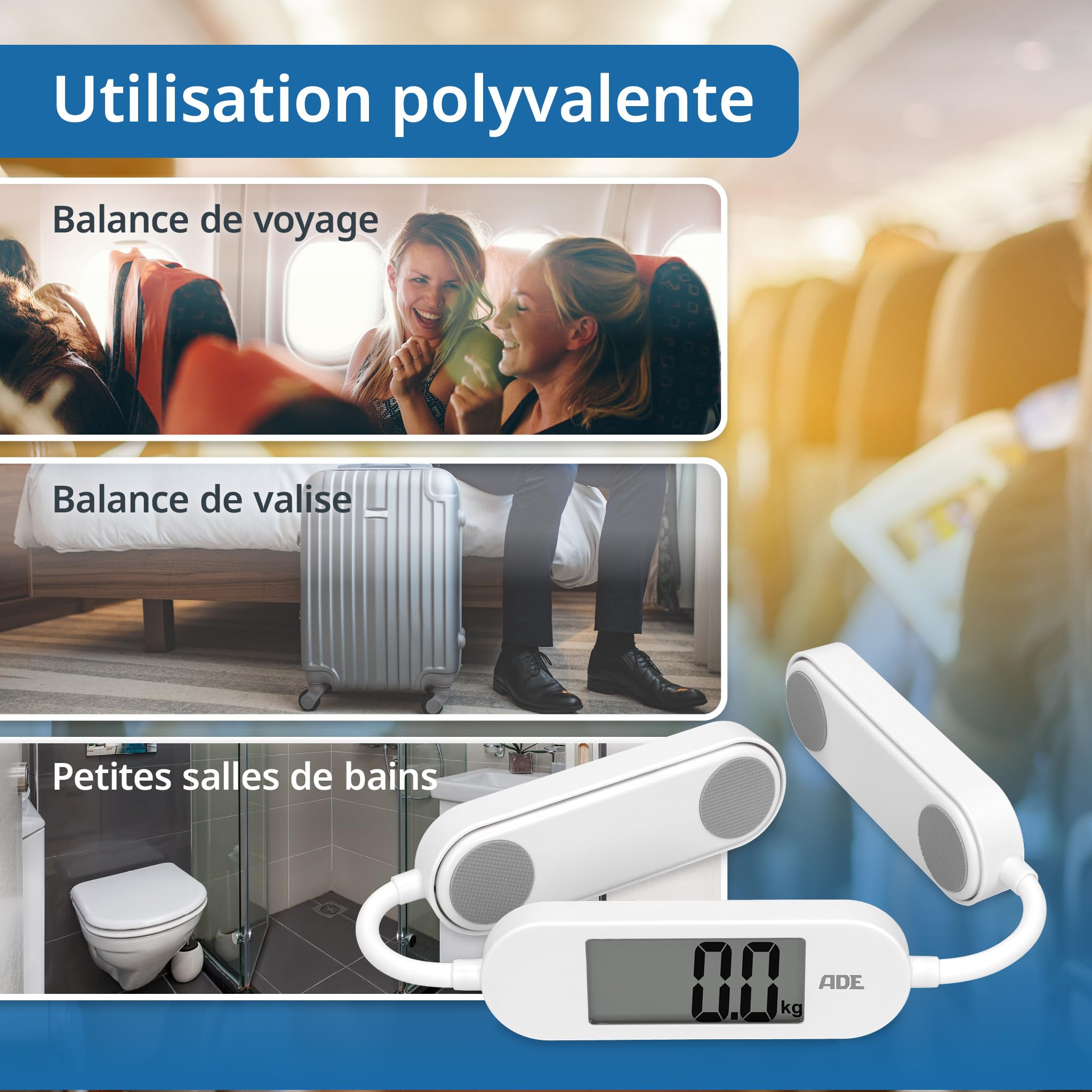 ADE Balance de voyage pliable | pèse-personne numérique avec une capacité de charge de 180 kg par pas de 100 g | balance corporelle précise avec écran LCD