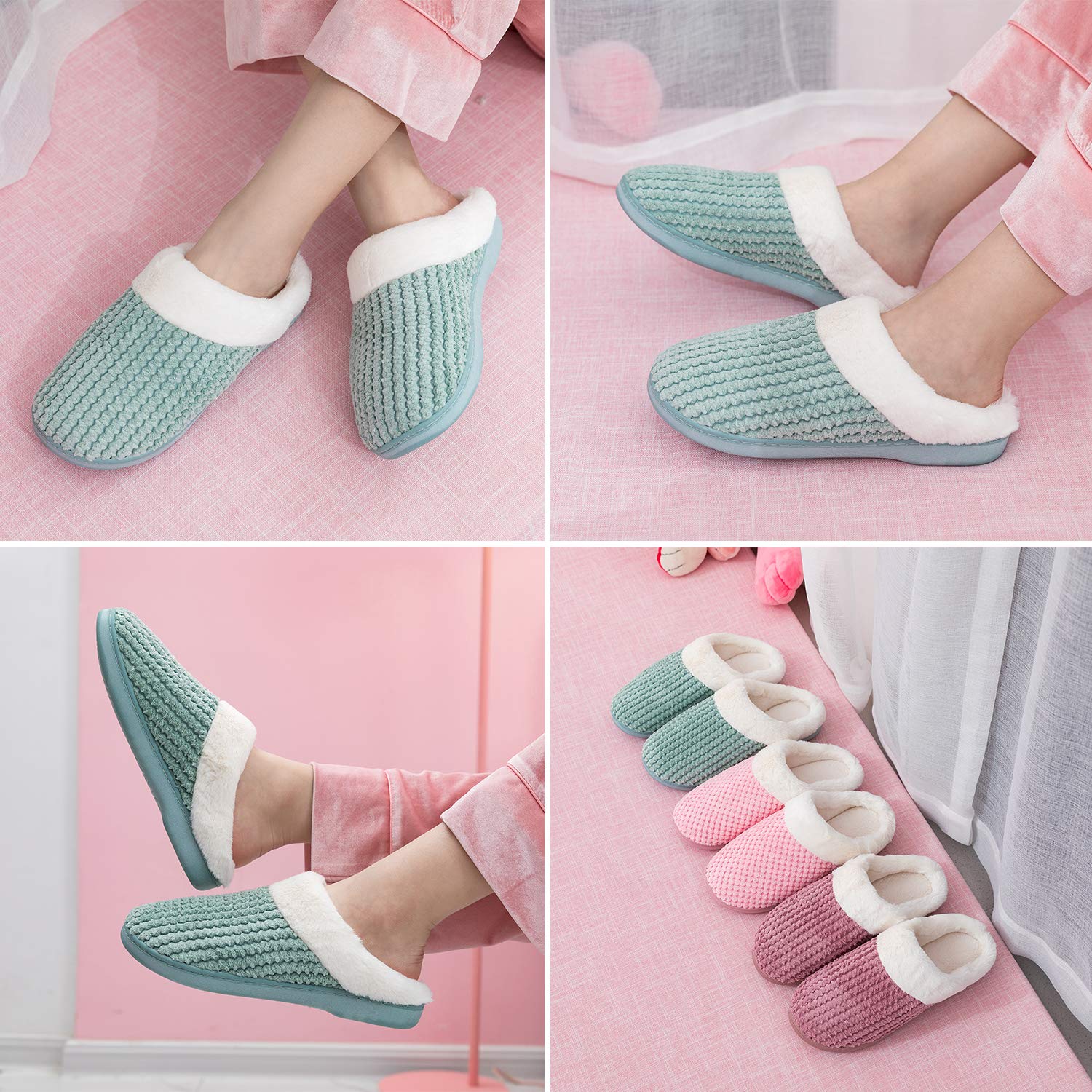 Chaussons Doublées en Peluche Femme Anti-dérapant À Mémoire D'intérieur Hiver Confort Chauds Accueil Pantoufles, Noir, 36/37 EU