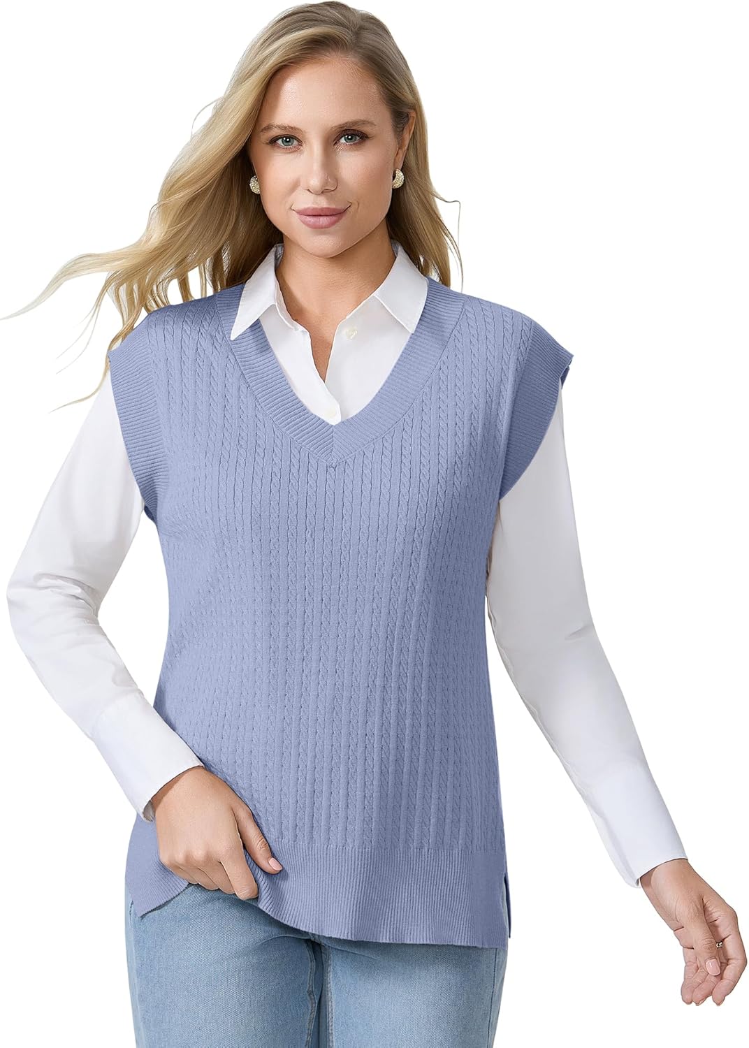 COSSEN Womens Sweater Vest V Neck Sleeveless Knit Casual Loose Pullover Sweater Tops - Image 2