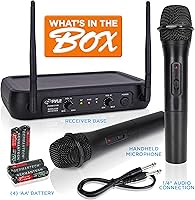 Vista 4 de Pyle - Sistema de micrófonos inalámbrico PDWM2135 VHF, 2 micrófonos de mano, frecuencia fija