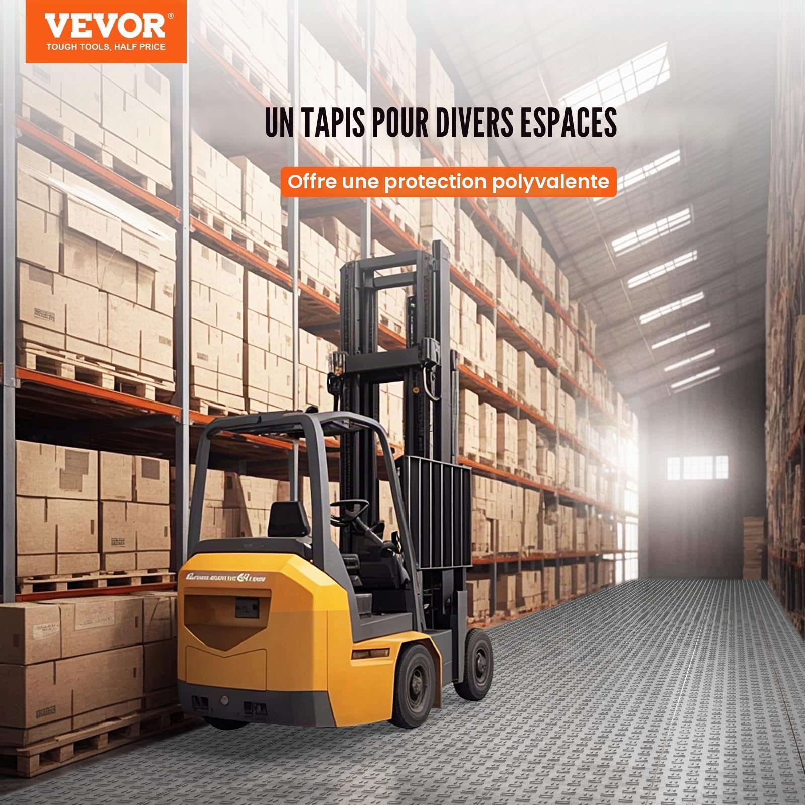 VEVOR Dalles de garage emboîtables, lot de 50, carrelage PP de revêtement de sol garage, 305 x 305 x 13,4 mm, texture double face antidérapante, pour garages, sous-sols, ateliers de réparation, argent