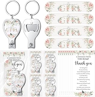 Lothee 25 Sets It's a Girl Baby Shower Favors for Guests Keychain with Nail Clipper and Bottle Opener Floral Nail Files Thank You Card Gender Reveal Party Favors for Guest Baby Shower Return Gift