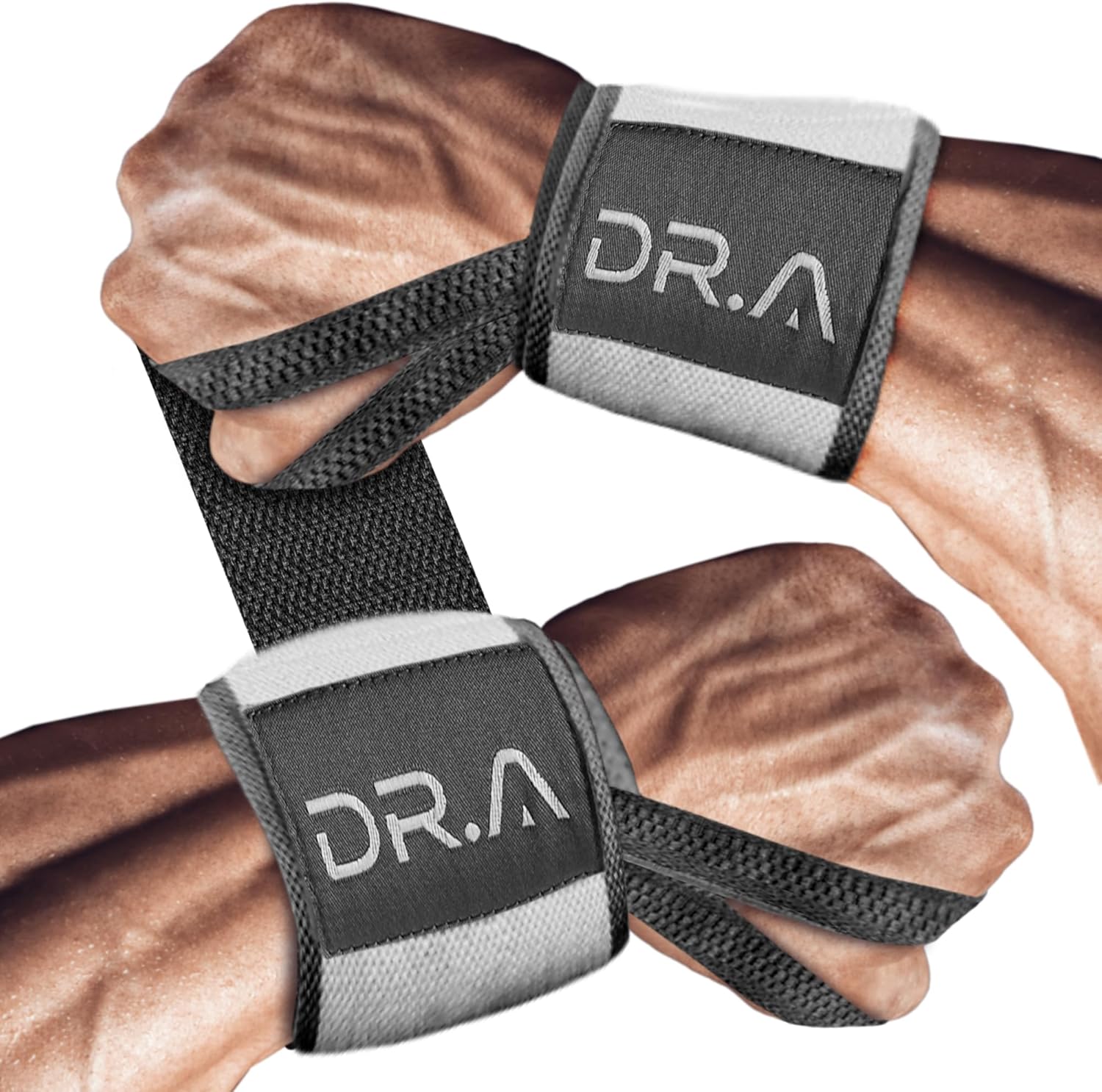 Dr. Arthritis Weight Lifting Wrist Wraps with Thumb Loop, Heavy-Duty Gym Wraps & Hand Strap to Help Joints During Hybrid Training, Non-Slip Wrist Straps for Weightlifting Men & Women Use (Grey-White)