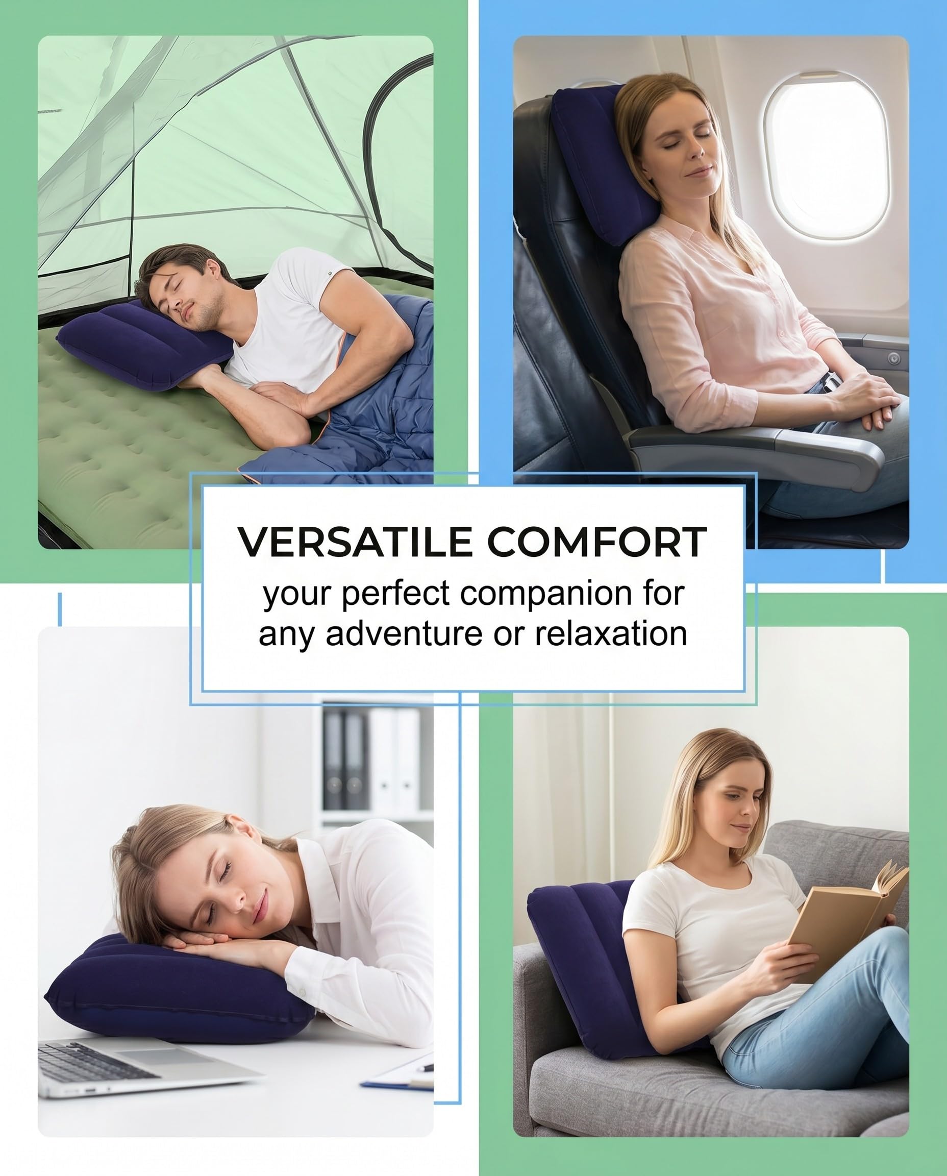 2 Almohadas Hinchables, Almohada Camping Ergonómica para Viajes, Outdoor y Playa