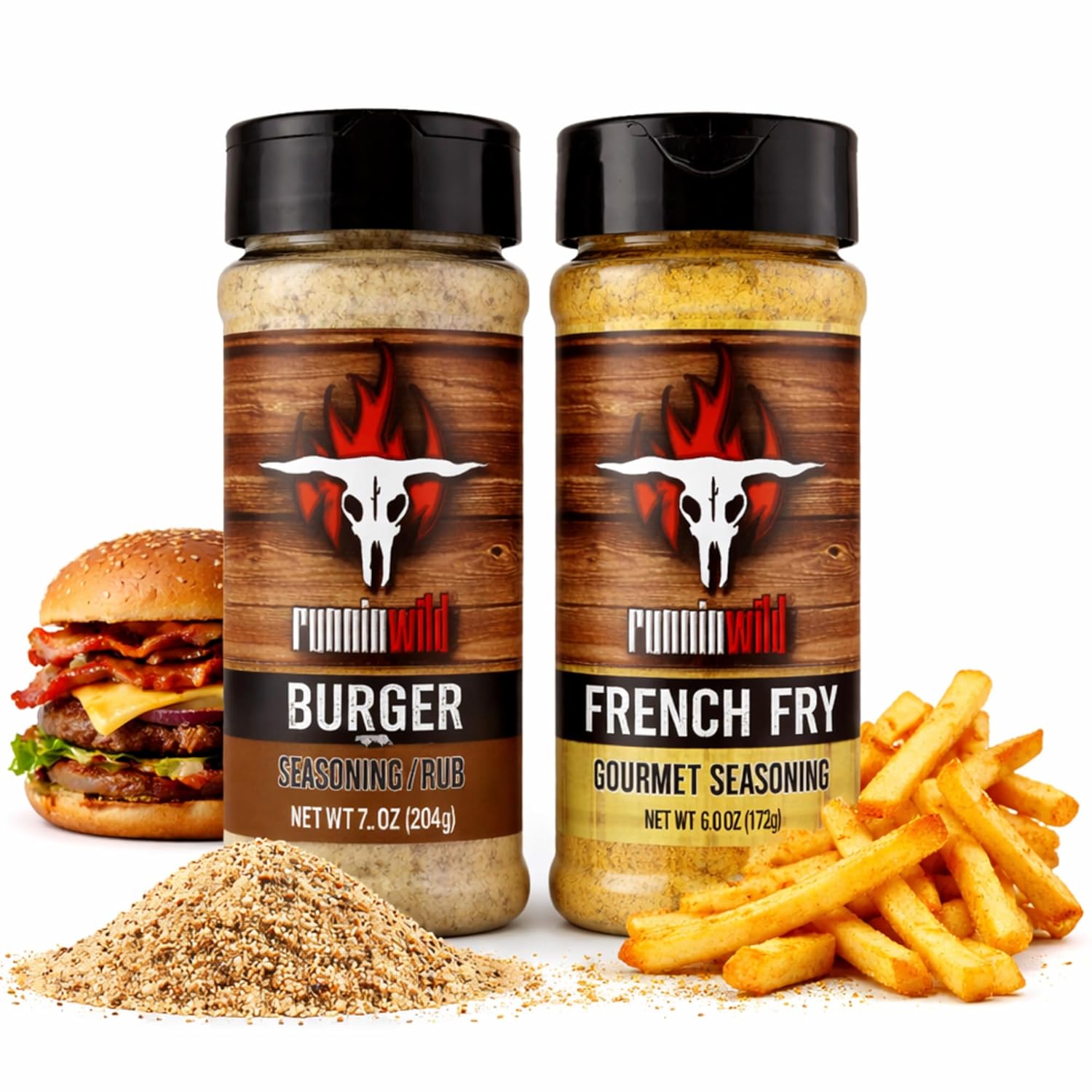Burger & French Fry Seasoning Pack | No Artificial Flavors, No MSG added | Gourmet Seasoning for Hamburgers and Fries | Runnin' Wild Foods, 13.2 Ounces Total (Pack of 2)