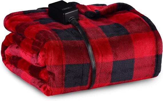 SUNVIVI Heated Blanket Throw Size, Electric Blanket Double-Layer Flannel with 4 Heating Settings, 4 Hours Auto Off, ETL Certified, Machine Washable, Black & Red, 50" x 60"