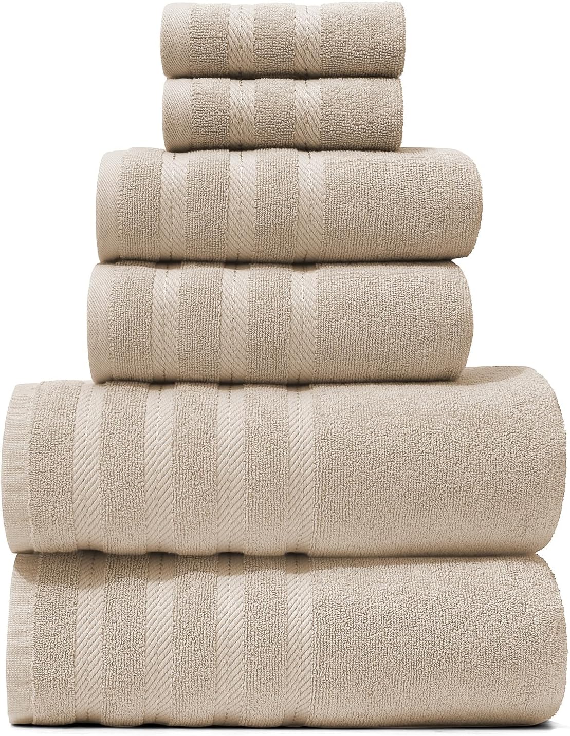 Hearth & Harbor Bath Towels for Bathroom - 100% Ring Spun Cotton Luxury Bathroom Towels - Soft & Highly Absorbent Bath Towels Set, 6 Piece Set, Beige