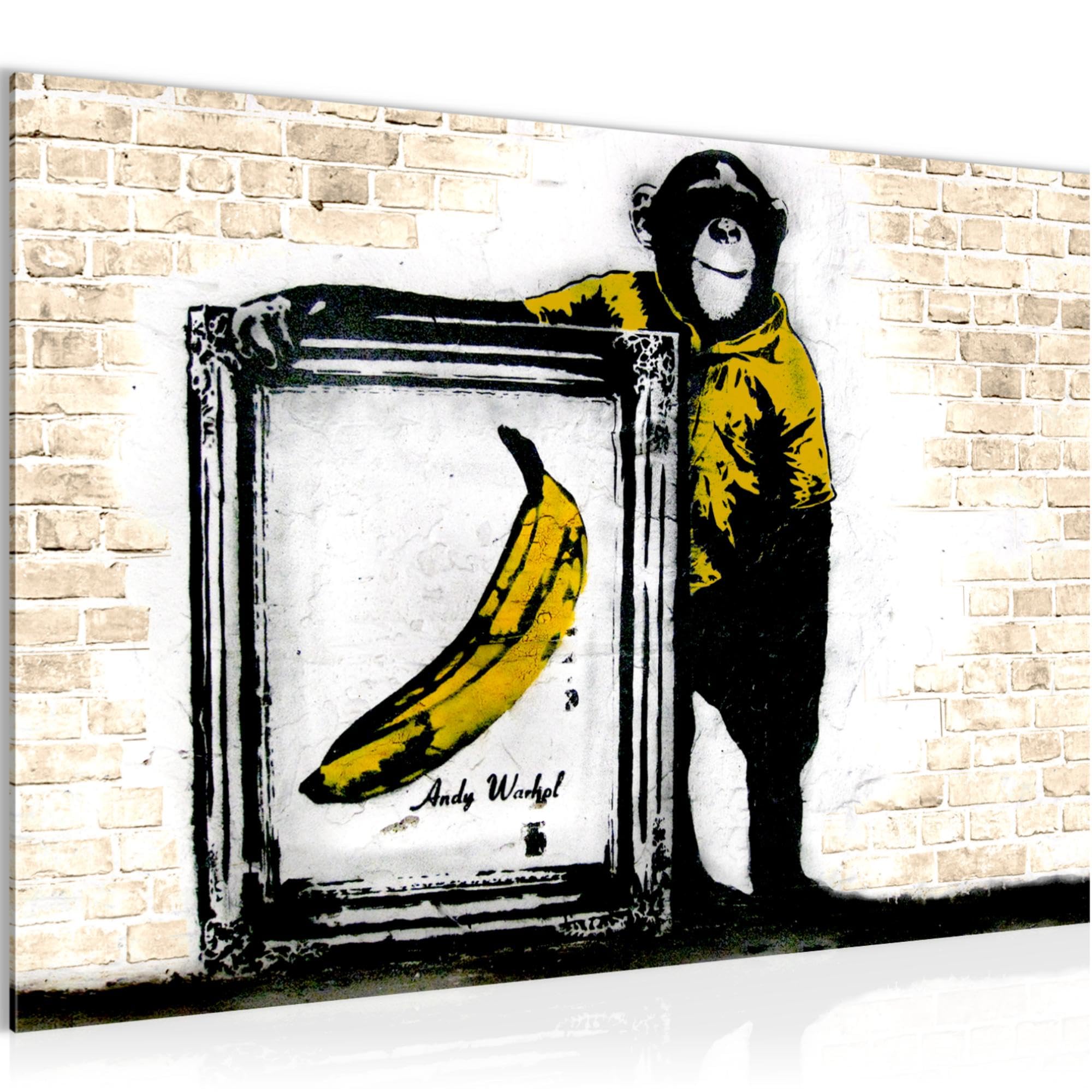 Tableau mural singe avec banane art urbain gris pour décoration salon moderne