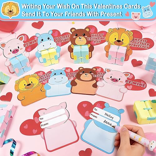 Miniatura 4 de [Caja de corazón llena] Paquete de 24 tarjetas de San Valentín para niños, aula, escuela, con rompecabezas de metal, juguetes de rompecabezas de San