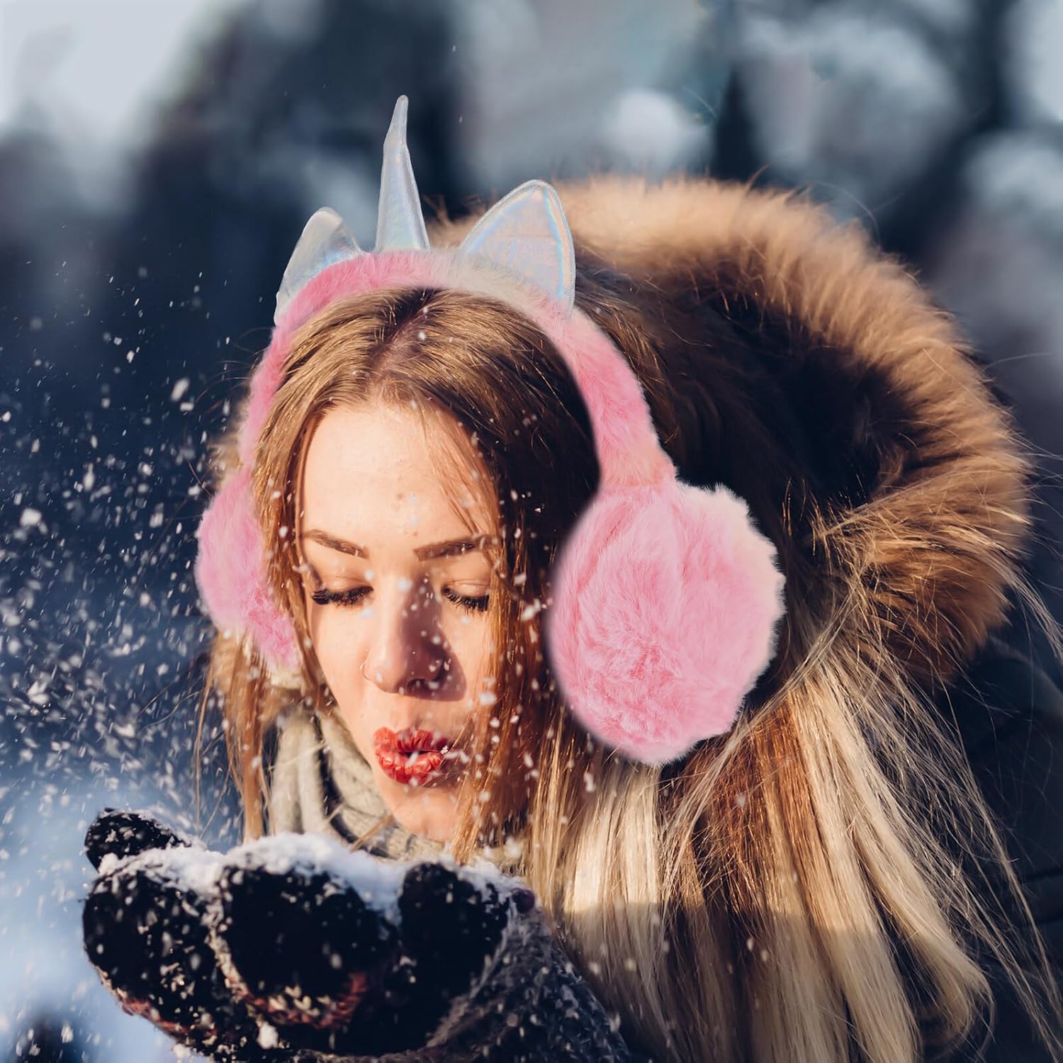 Hemoton Unicorn Earmuffs Plush Ear Warmers Pink Girl Ear Protector Winter Outdoor Cold Weather