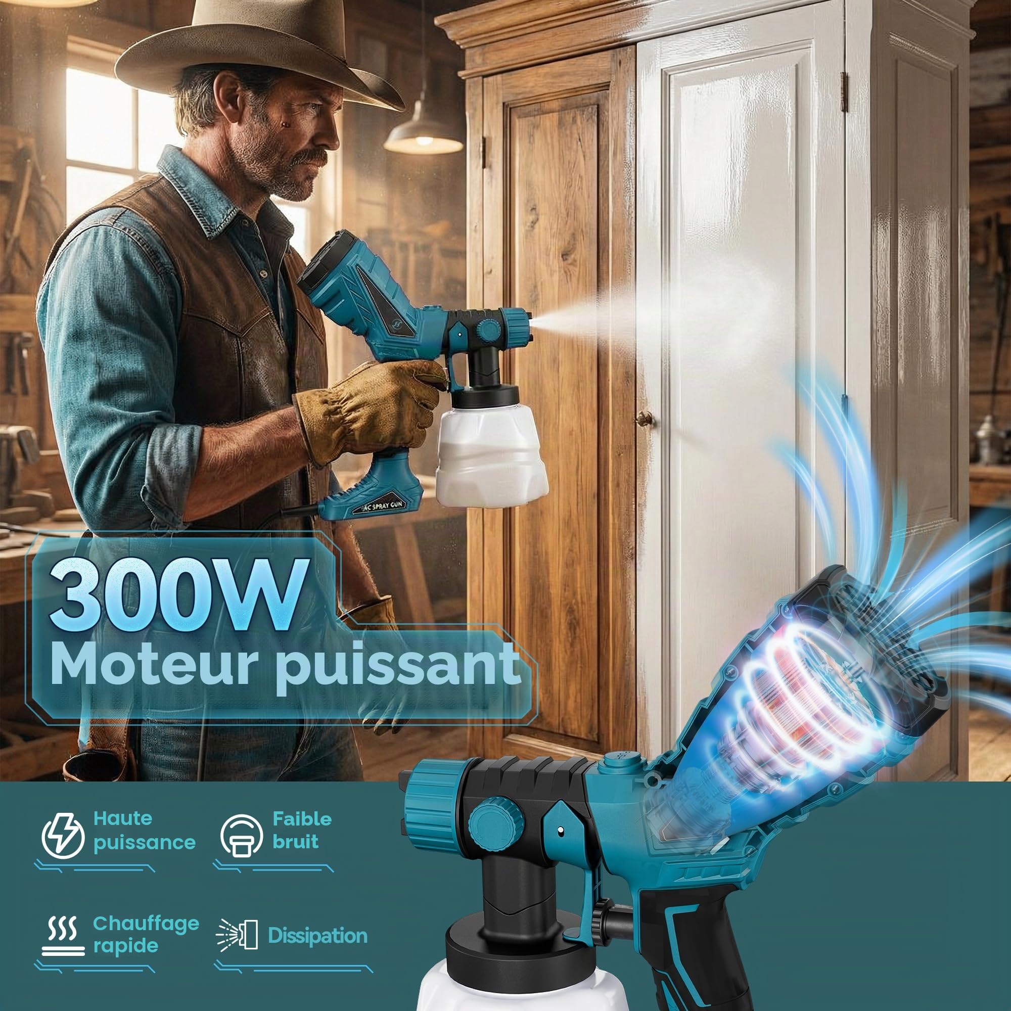 Kit de Pistolet à Peinture Electrique de 600 W, avec Réservoir de 1,2 L, 3 Buses et 3 Modes de Pulvérisation. Convient pour Les Meubles, Les Murs, Les Clôtures et Les Projets de Bricolage.