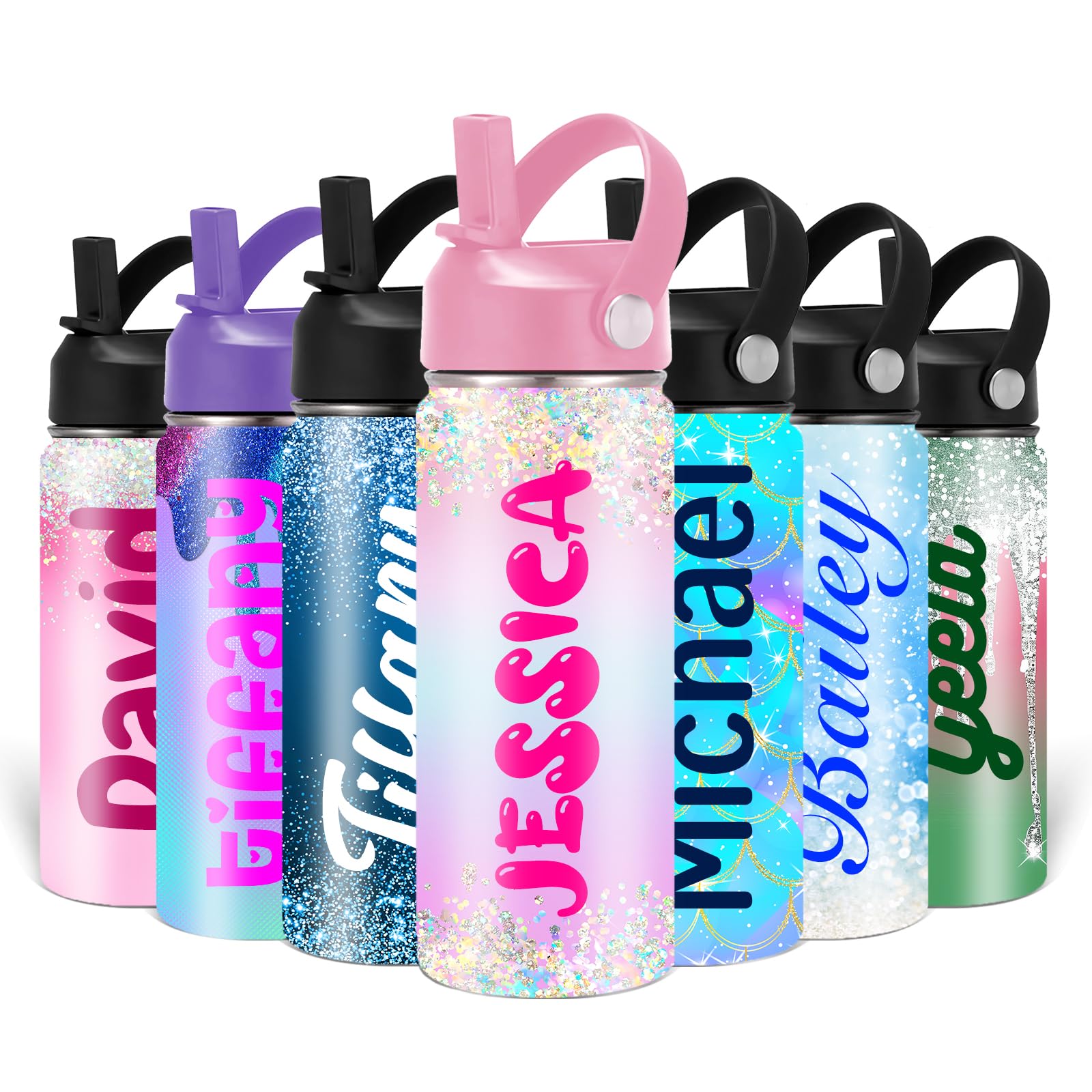 Personalized Stainless Steel Water Bottle For Kids - Custom Name & Design, 18oz/24oz/32oz With Straw Lid - View #12