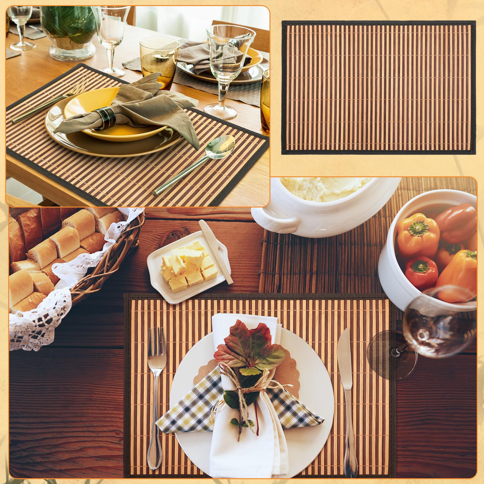 Lot De 8 Sets De Table En Bambou Naturel Coloch - 30x45 Cm, Antidérapants, Résistants à La Chaleur, Style Rustique (protection De Table)