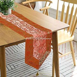 DK Homewares Tradizionale Casa Decorazione 72 X 14 Runner da Tavolo Etnico Floreale Broccato Ricamata Nappa Lavoro Jacquard Confine 6 Ft Centrotavola (180 X 40 Cm ; Arancia E Pesca)