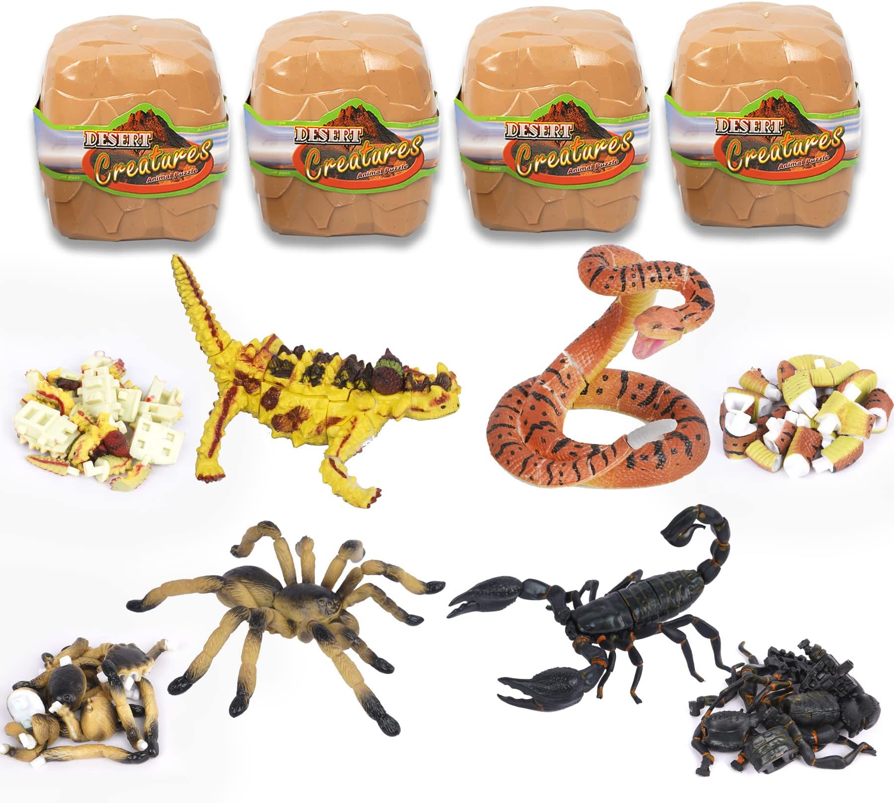 Ukenn Animals Figures Puzzle Blocks, 4pcs 3D Animal Puzzles Preschool Toy Figure Playsets Brain Teaser Puzzles, Assembly and Disentanglement Puzzles