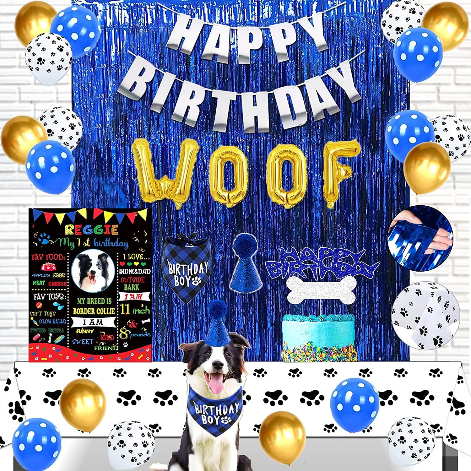 KUTKUT Dog Birthday Party Decorations, Dog Birthday Bandana, Dog Party Hat, Dog Cake Topper, Birthday Banner, Foil Curtain, Tablecloth, Dog Balloons, Dog Card for Dog Party Decorations (B09XHHTJJS) Amazon Price History, Amazon Price Tracker