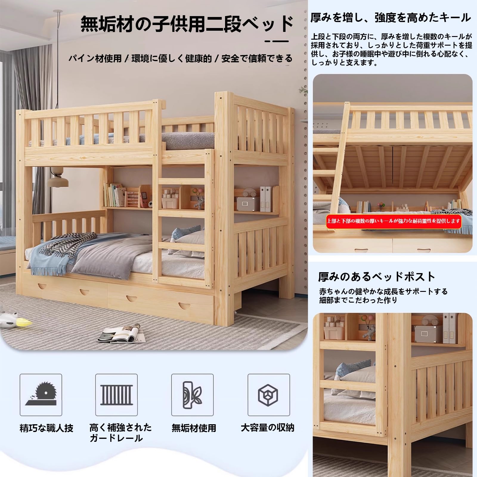 Amazon｜NEONMAN 二段別途 二段ベット 2段ベッド セミダブル 階段付き 